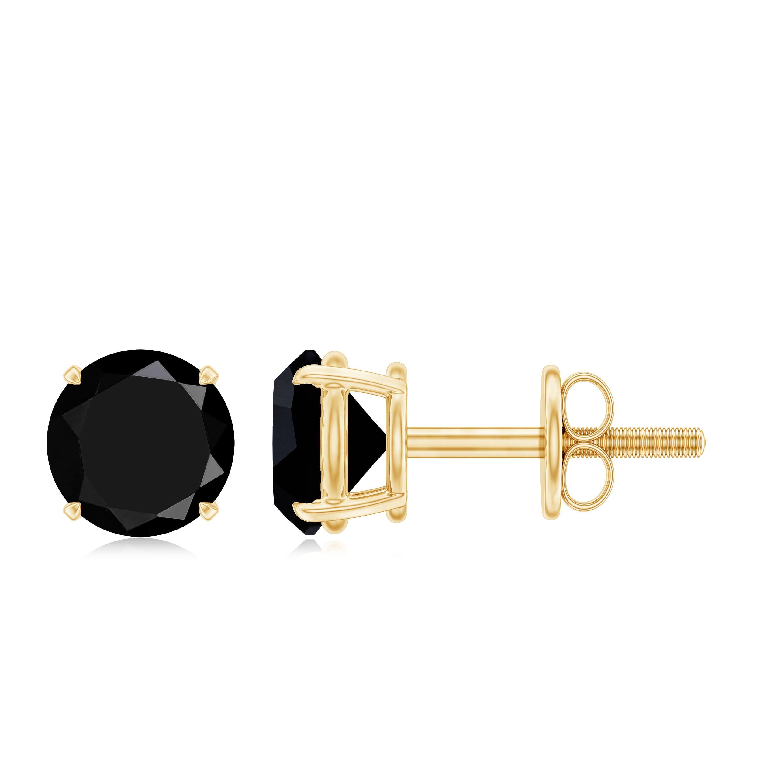 5 MM Round Black Onyx Solitaire Stud Earrings in Claw Setting Black Onyx - ( AAA ) - Quality - Rosec Jewels