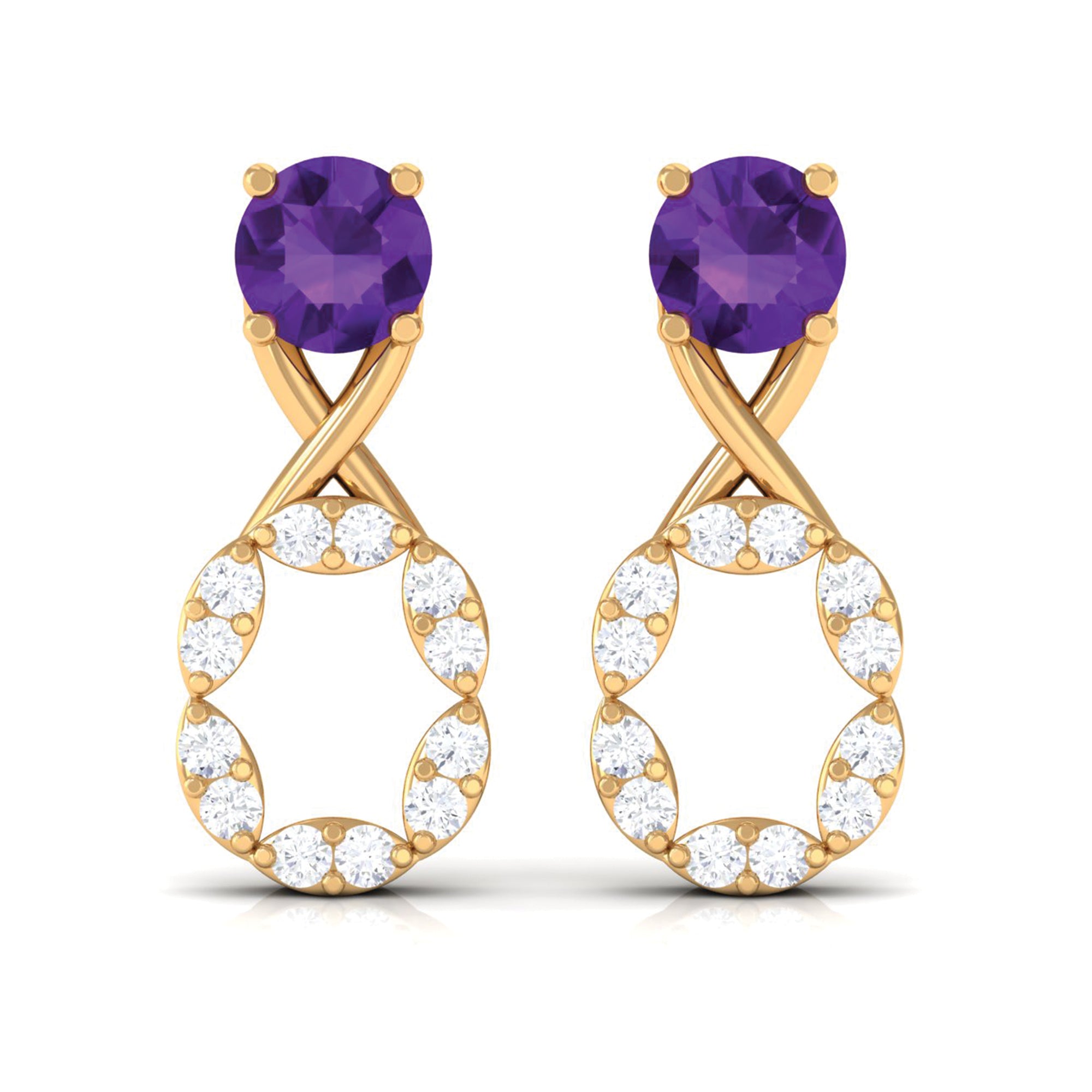 Real Amethyst and Diamond Infinity Drop Earrings Amethyst - ( AAA ) - Quality - Rosec Jewels