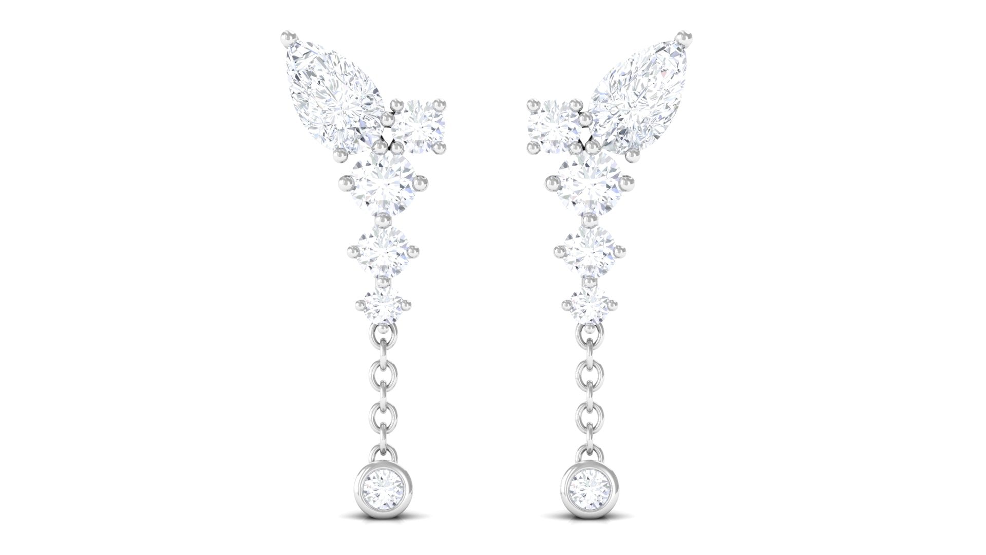 White Moissanite Chain Dangle Earrings Moissanite - ( D-VS1 ) - Color and Clarity - Rosec Jewels