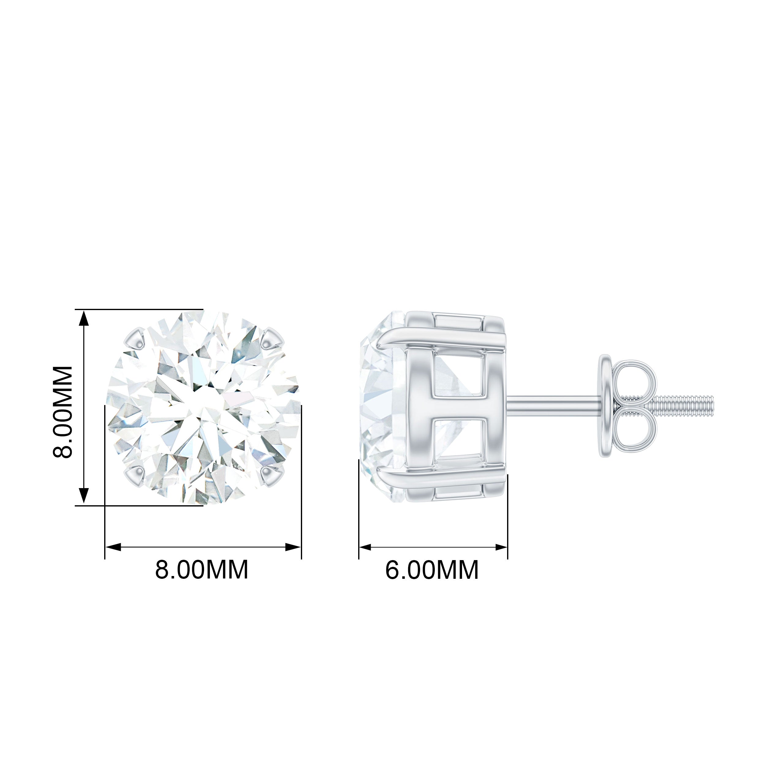 Round Moissanite Solitaire Stud earrings in 4 Prong Setting Moissanite - ( D-VS1 ) - Color and Clarity - Rosec Jewels