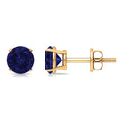 Round Created Blue Sapphire Solitaire Stud Earrings in Claw Setting Lab Created Blue Sapphire - ( AAAA ) - Quality - Rosec Jewels