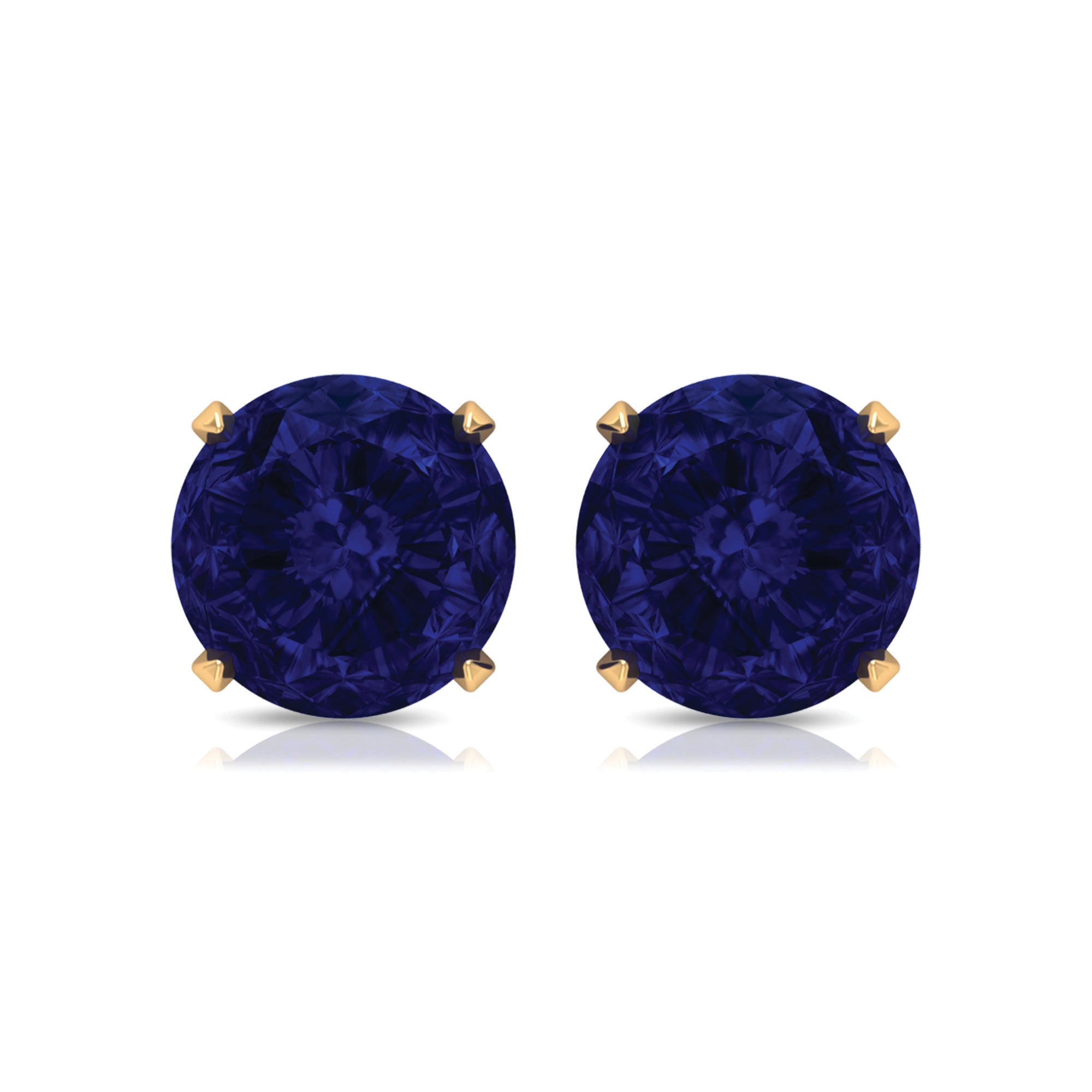 Round Created Blue Sapphire Solitaire Stud Earrings in Claw Setting Lab Created Blue Sapphire - ( AAAA ) - Quality - Rosec Jewels