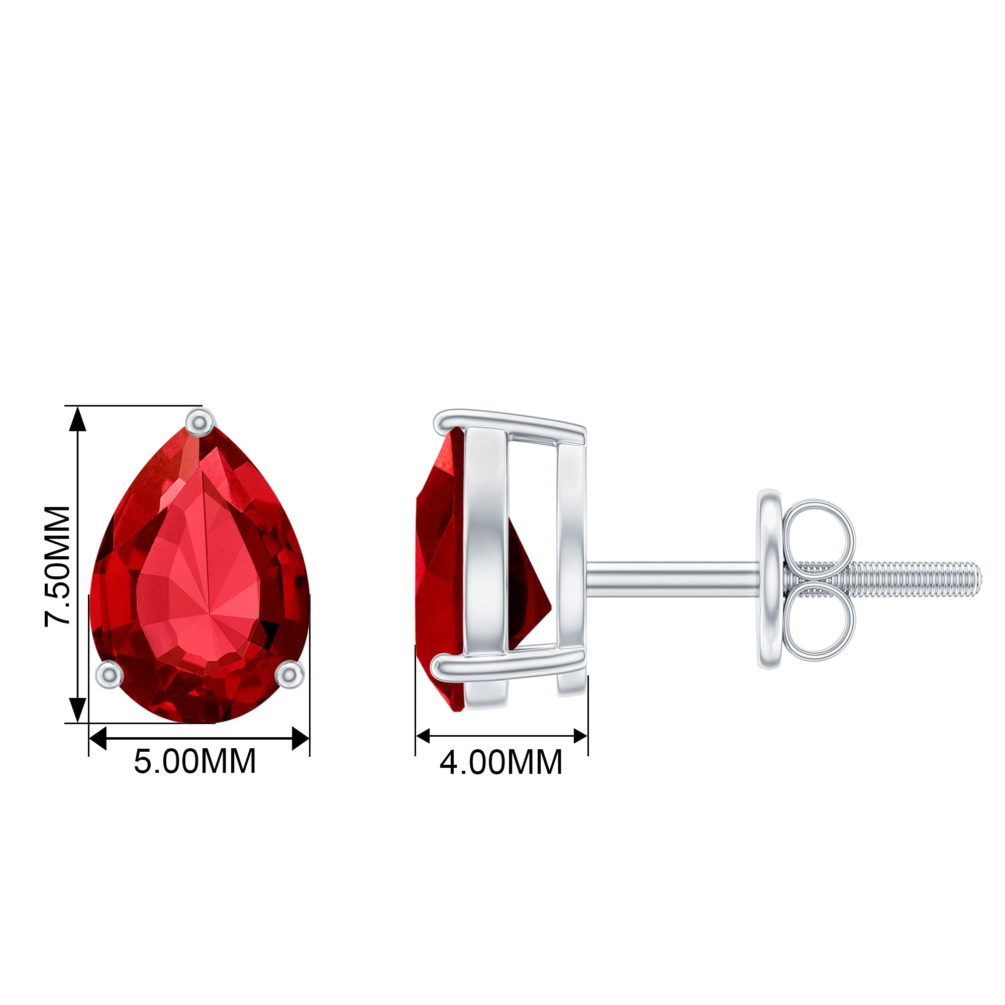 1.50 CT Pear Cut Created Ruby Solitaire Earrings Lab Created Ruby - ( AAAA ) - Quality - Rosec Jewels