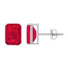 6X8 MM Emerald Cut Created Ruby Solitaire Stud Earrings Lab Created Ruby - ( AAAA ) - Quality - Rosec Jewels