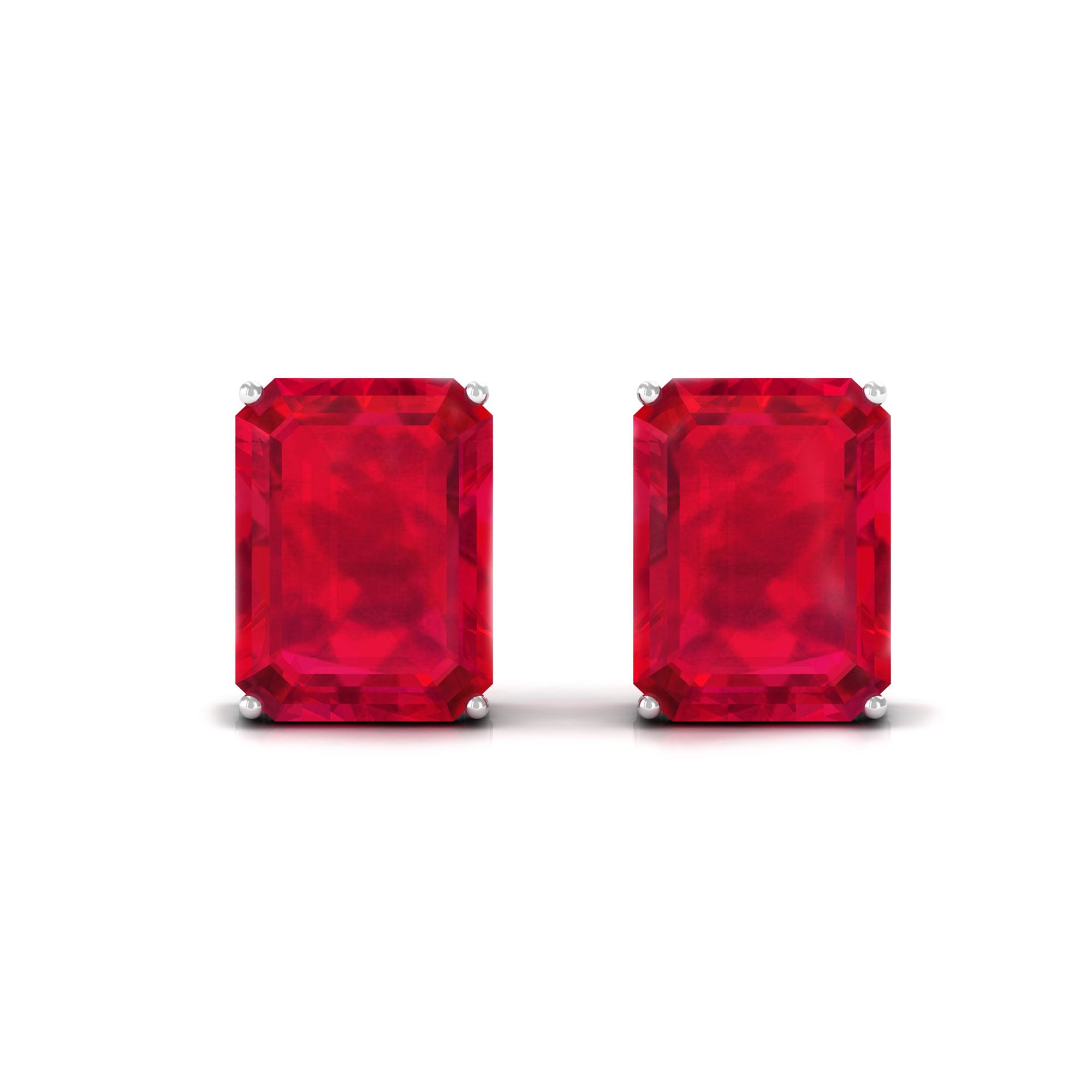 6X8 MM Emerald Cut Created Ruby Solitaire Stud Earrings Lab Created Ruby - ( AAAA ) - Quality - Rosec Jewels