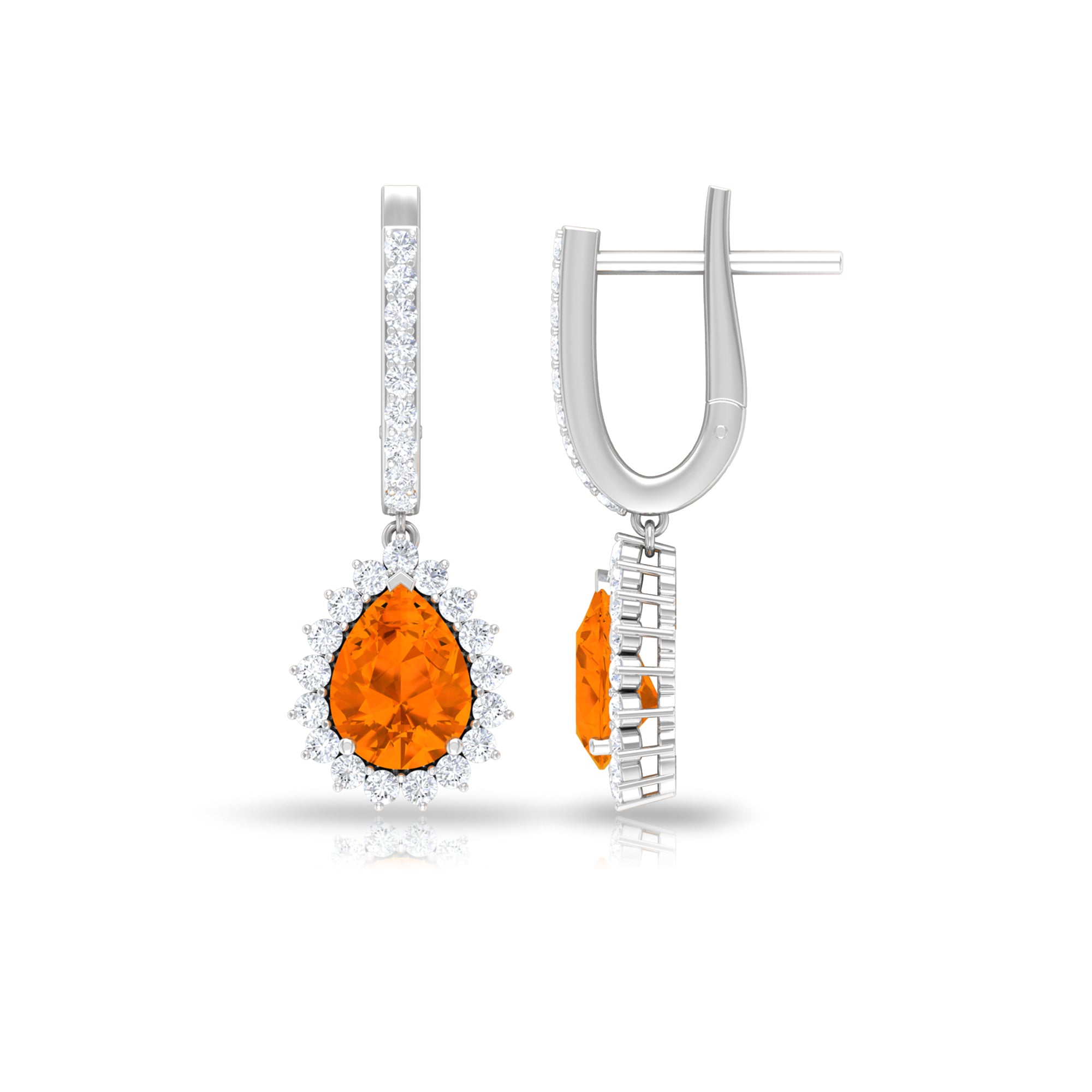 2.50 CT Fire Opal Teardrop Bridal Hoop Earrings with Moissanite Fire Opal - ( AAA ) - Quality - Rosec Jewels