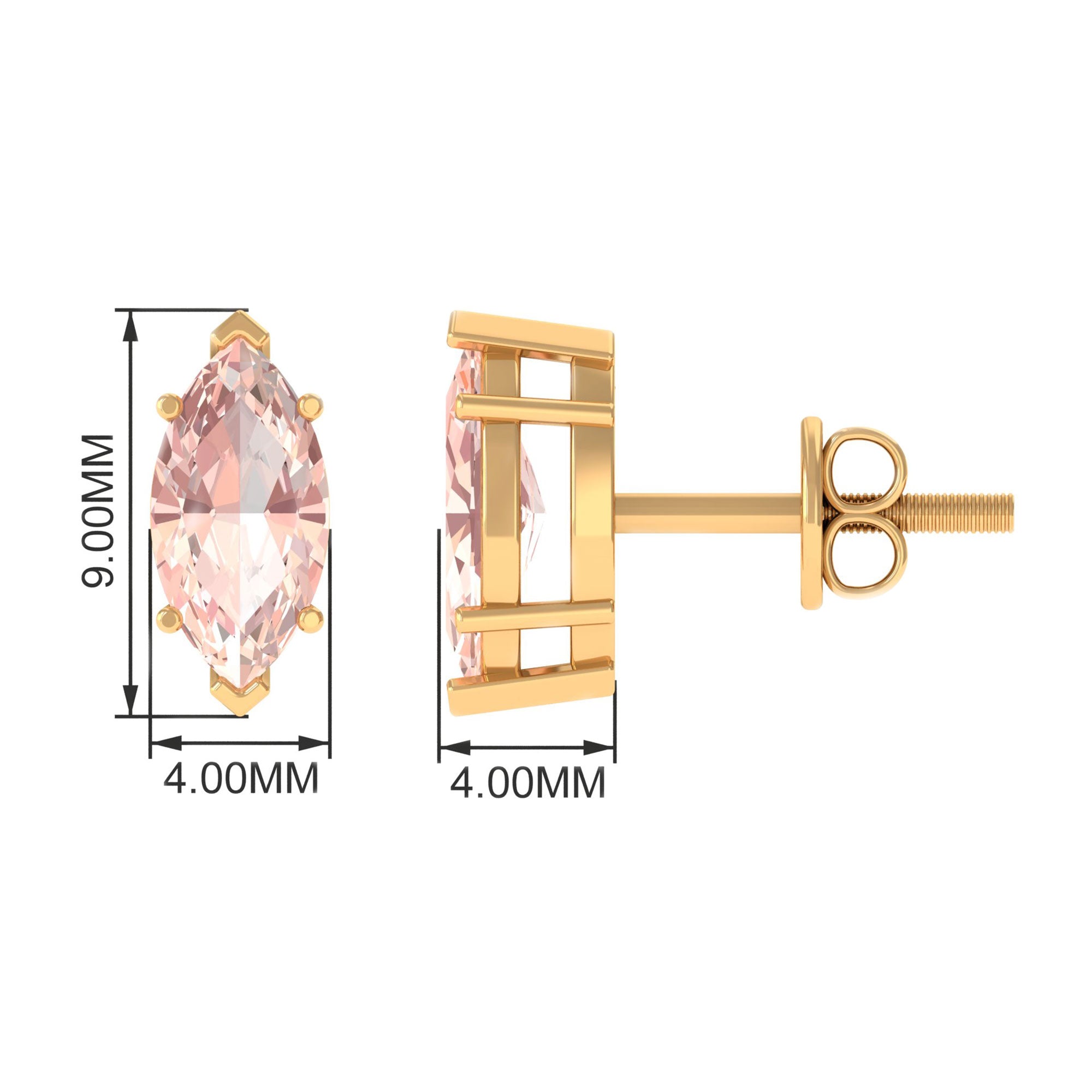 4X8 MM Marquise Cut Morganite Solitaire Stud Earrings Morganite - ( AAA ) - Quality - Rosec Jewels