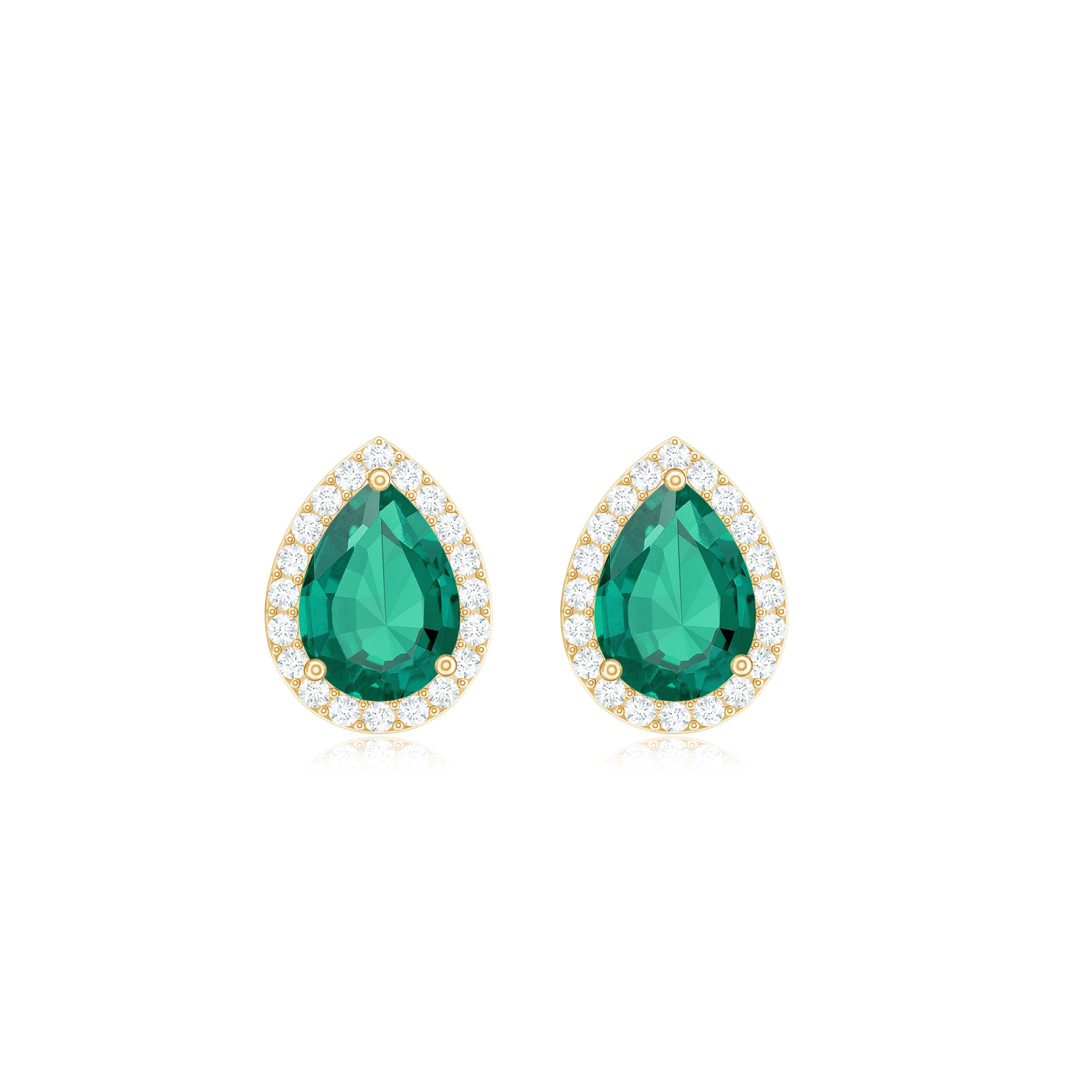 1.50 CT Lab Created Emerald Teardrop Stud Earrings with Diamond Halo Lab Created Emerald - ( AAAA ) - Quality - Rosec Jewels