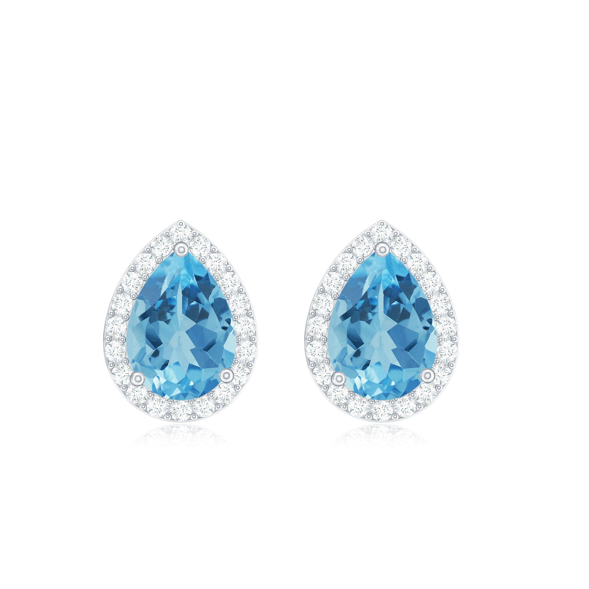 1.50 CT Classic Pear Cut Swiss Blue Topaz and Diamond Stud Earrings Swiss Blue Topaz - ( AAA ) - Quality - Rosec Jewels