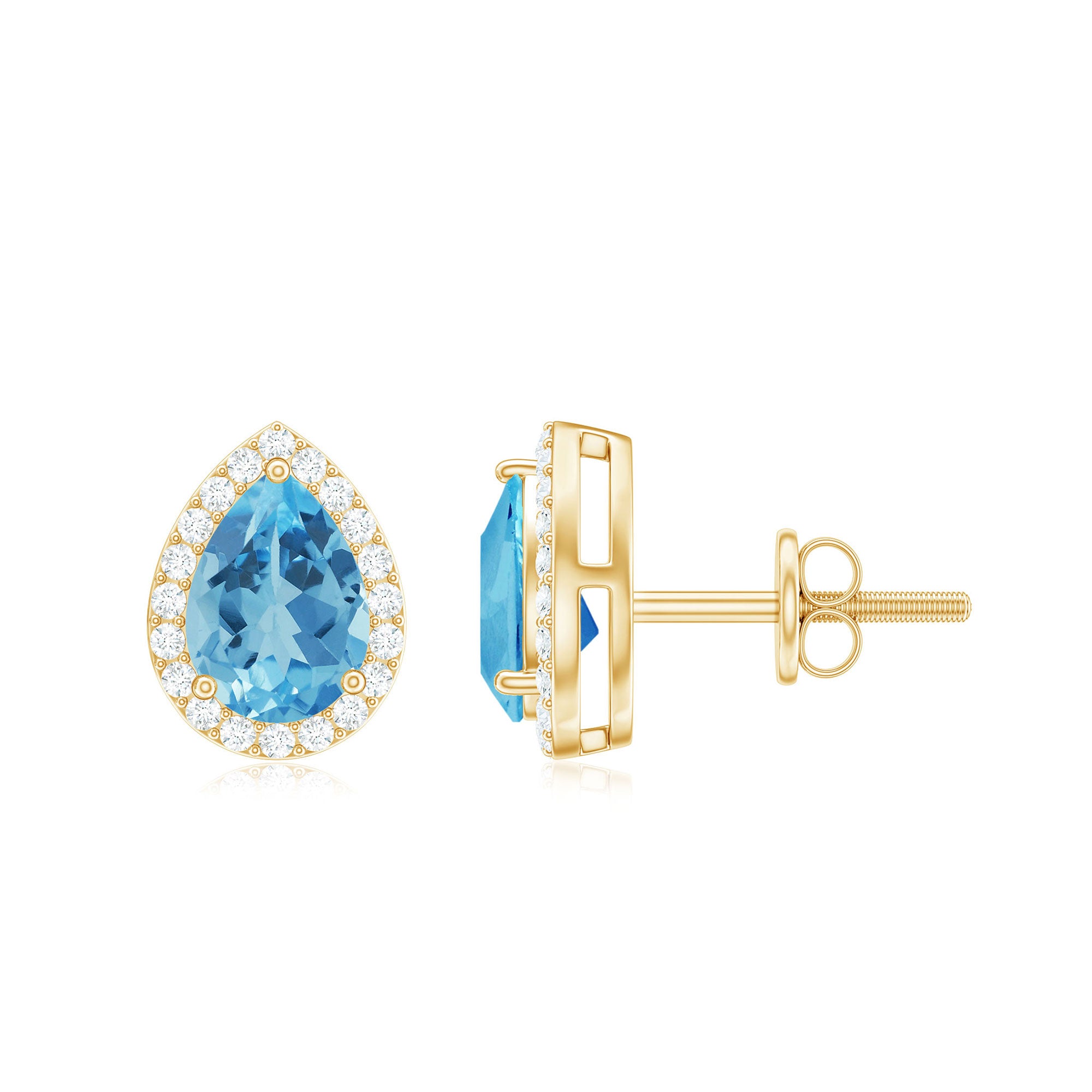 1.50 CT Classic Pear Cut Swiss Blue Topaz and Diamond Stud Earrings Swiss Blue Topaz - ( AAA ) - Quality - Rosec Jewels