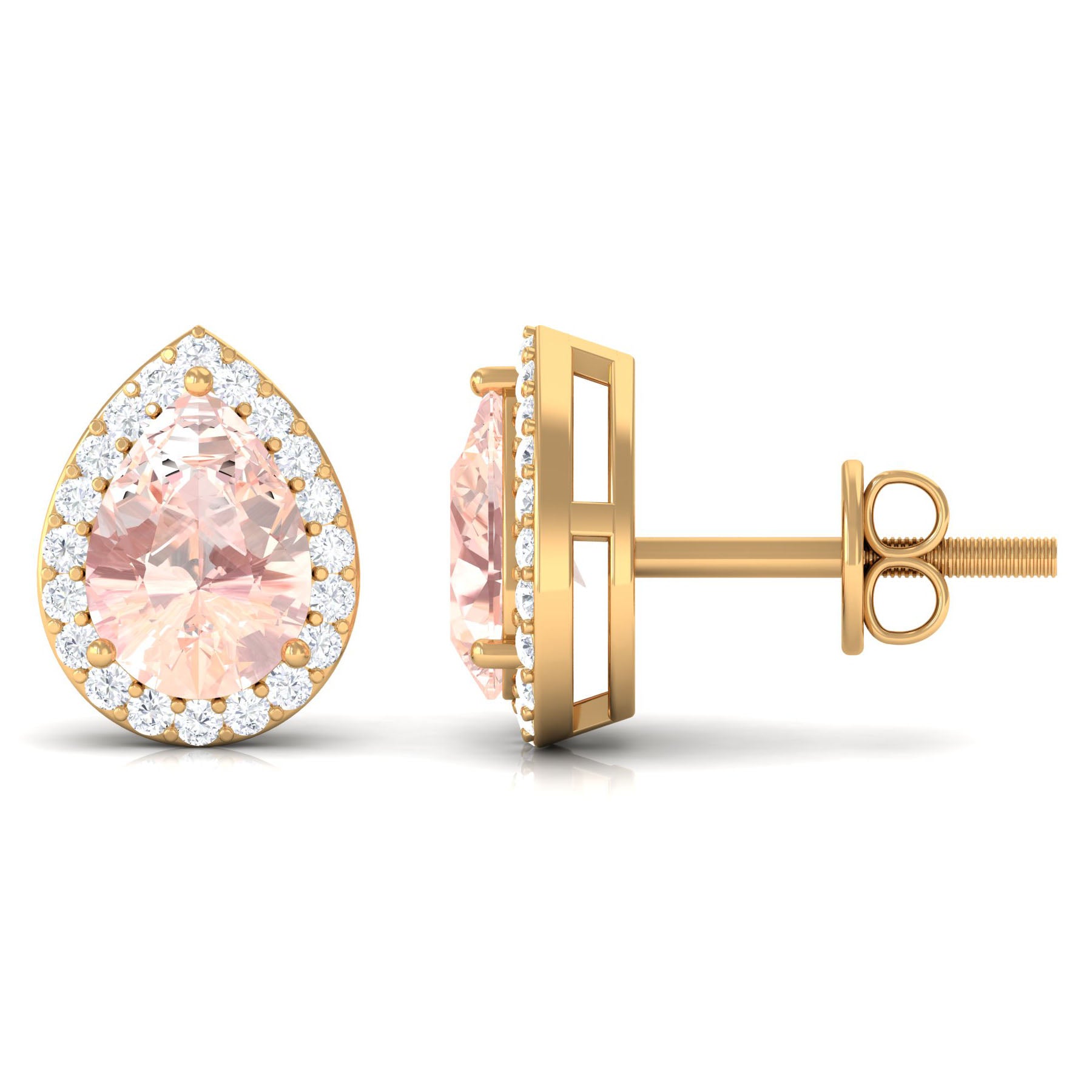 1.50 CT Morganite Teardrop Stud Earrings with Diamond Halo Morganite - ( AAA ) - Quality - Rosec Jewels