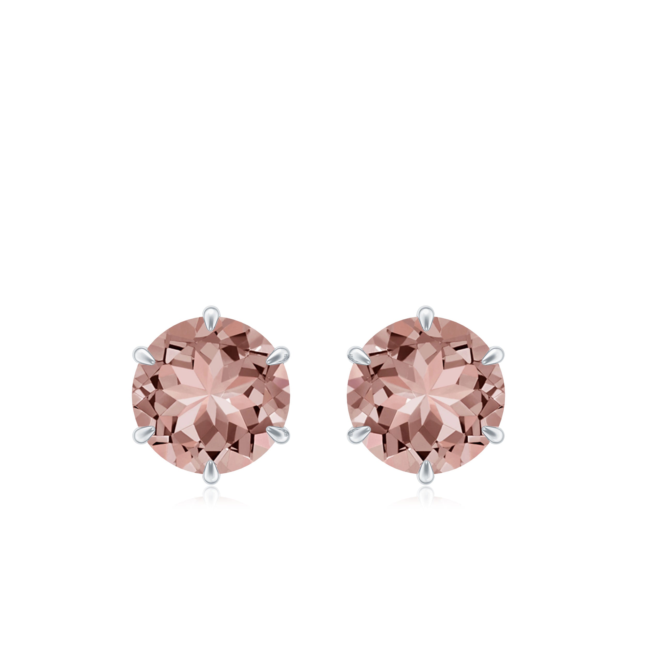 6X6 MM Morganite Solitaire Stud Earring in 6 Claw Prong Setting Morganite - ( AAA ) - Quality - Rosec Jewels