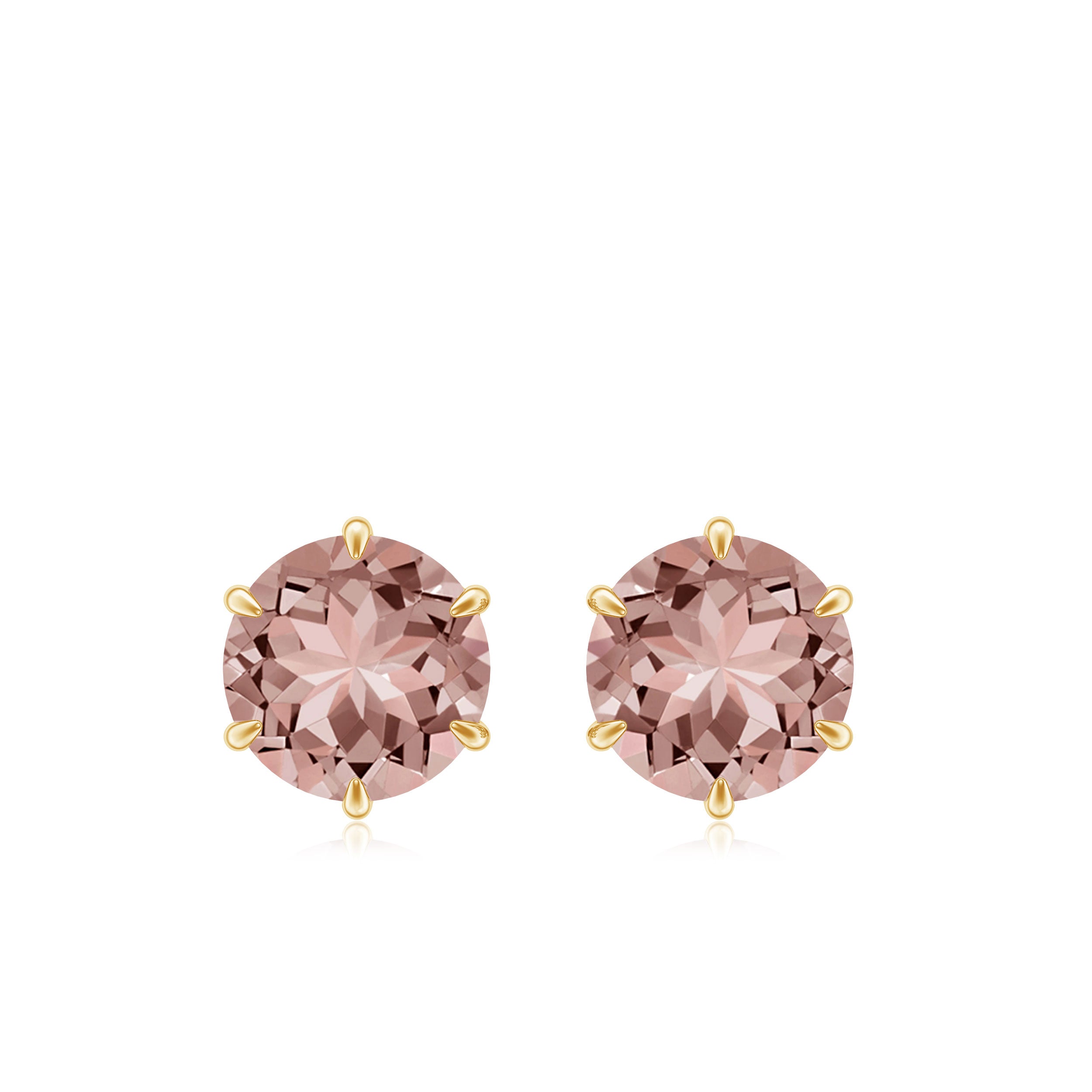 6X6 MM Morganite Solitaire Stud Earring in 6 Claw Prong Setting Morganite - ( AAA ) - Quality - Rosec Jewels