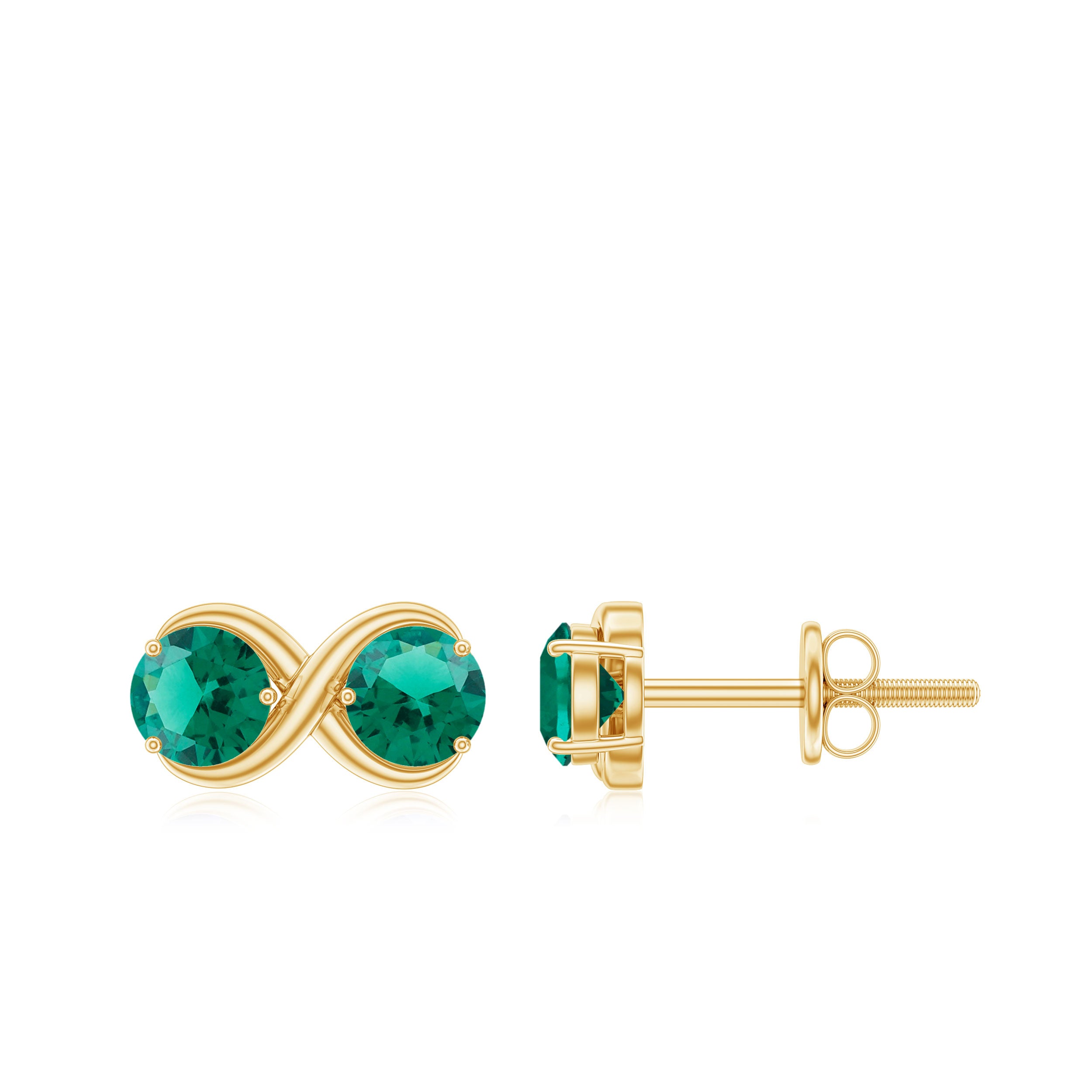 Two Stone Lab Grown Emerald Infinity Stud Earrings Lab Created Emerald - ( AAAA ) - Quality - Rosec Jewels