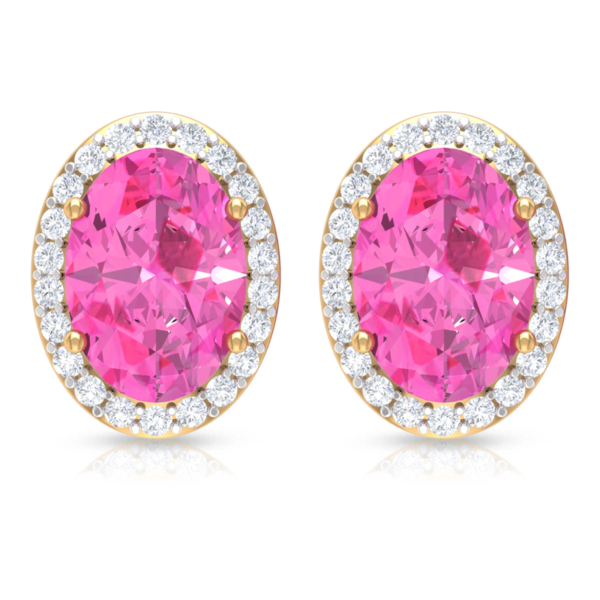 Classic Oval Cut Pink Sapphire and Diamond Halo Stud Earrings Pink Sapphire - ( AAA ) - Quality - Rosec Jewels