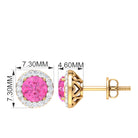 Round Pink Sapphire Halo Stud Earrings with Diamond Pink Sapphire - ( AAA ) - Quality - Rosec Jewels