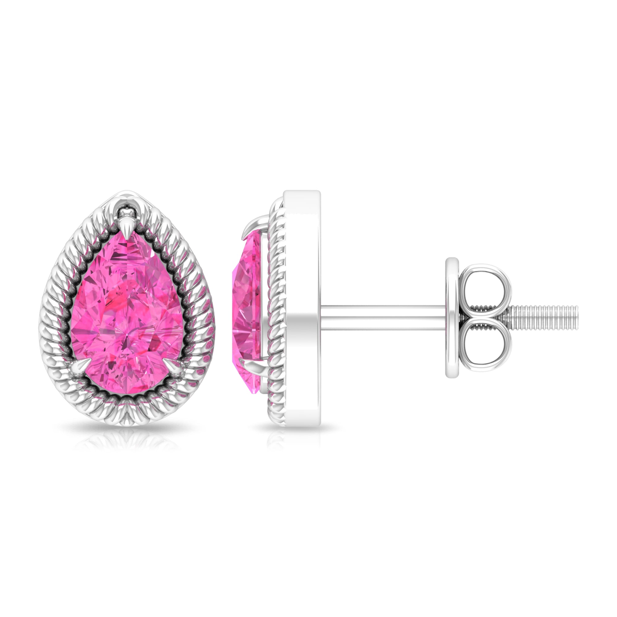 Pear Cut Pink Sapphire Solitaire Stud Earrings in Rope Frame Pink Sapphire - ( AAA ) - Quality - Rosec Jewels