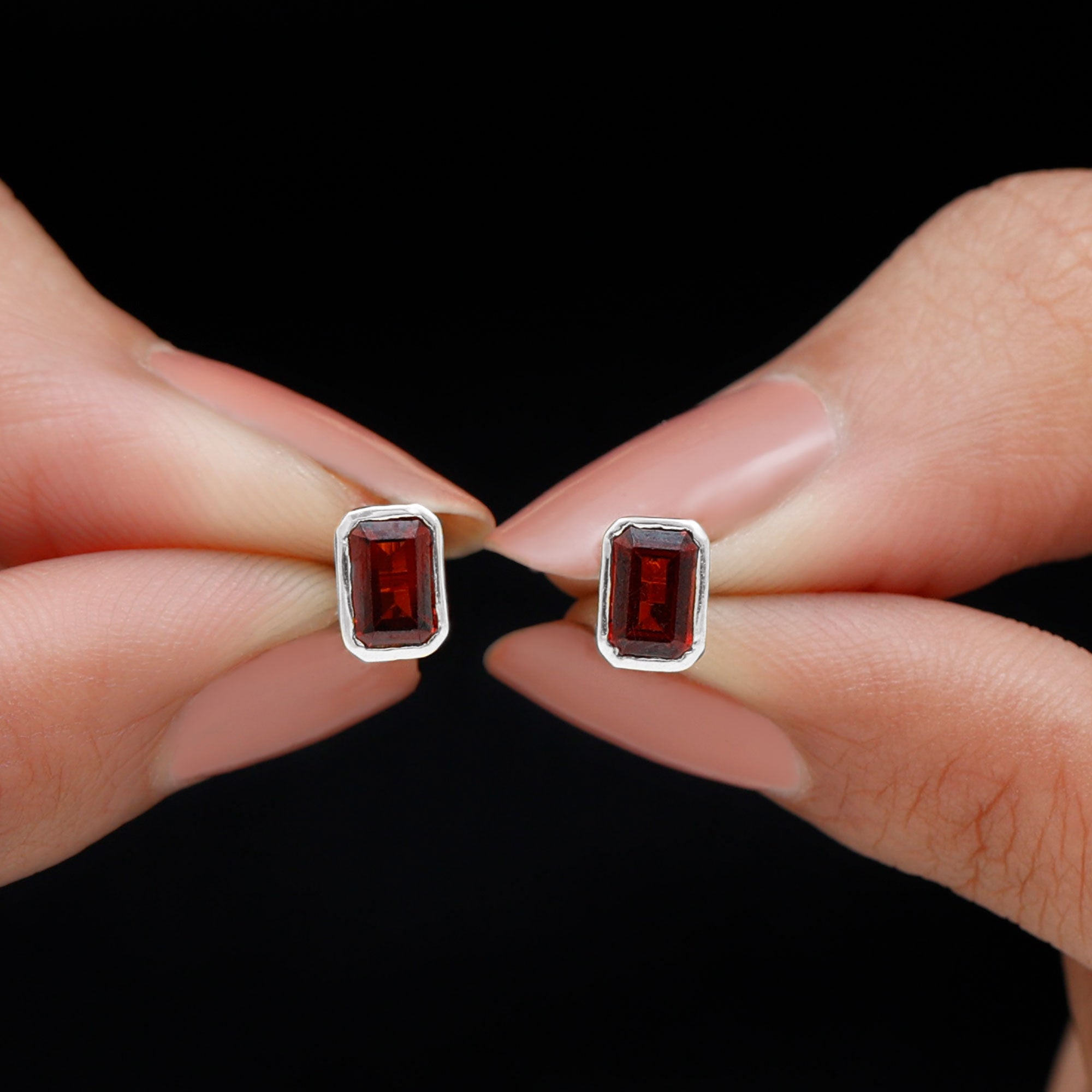 1.50 CT Octagon Cut Garnet Solitaire Stud Earrings in Bezel Setting Garnet - ( AAA ) - Quality - Rosec Jewels