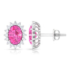 Oval Cut Pink Sapphire and Diamond Halo Stud Earrings Pink Sapphire - ( AAA ) - Quality - Rosec Jewels