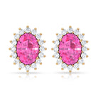 Oval Cut Pink Sapphire and Diamond Halo Stud Earrings Pink Sapphire - ( AAA ) - Quality - Rosec Jewels