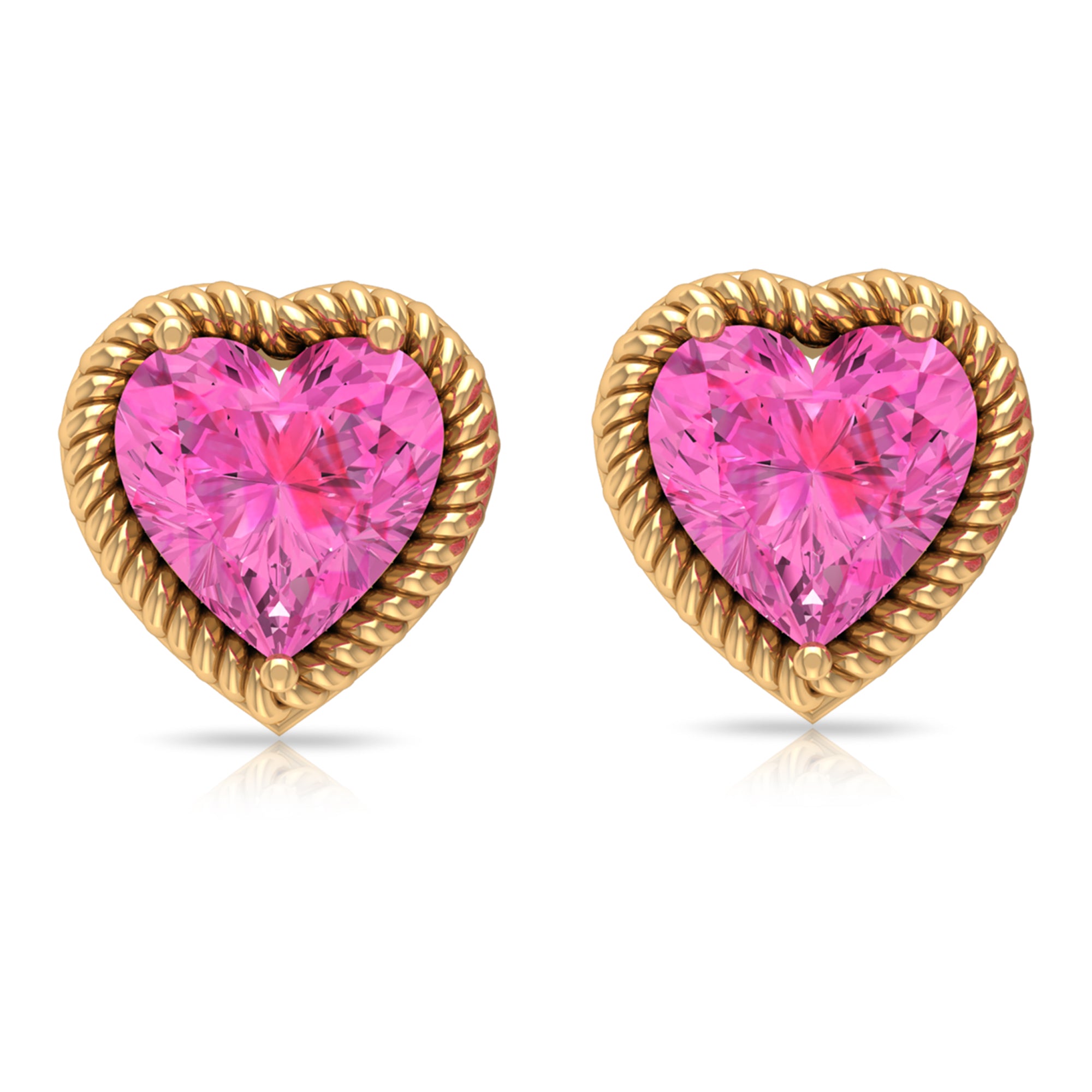 Heart Shape Pink Sapphire Solitaire Stud Earrings in Rope Frame Pink Sapphire - ( AAA ) - Quality - Rosec Jewels