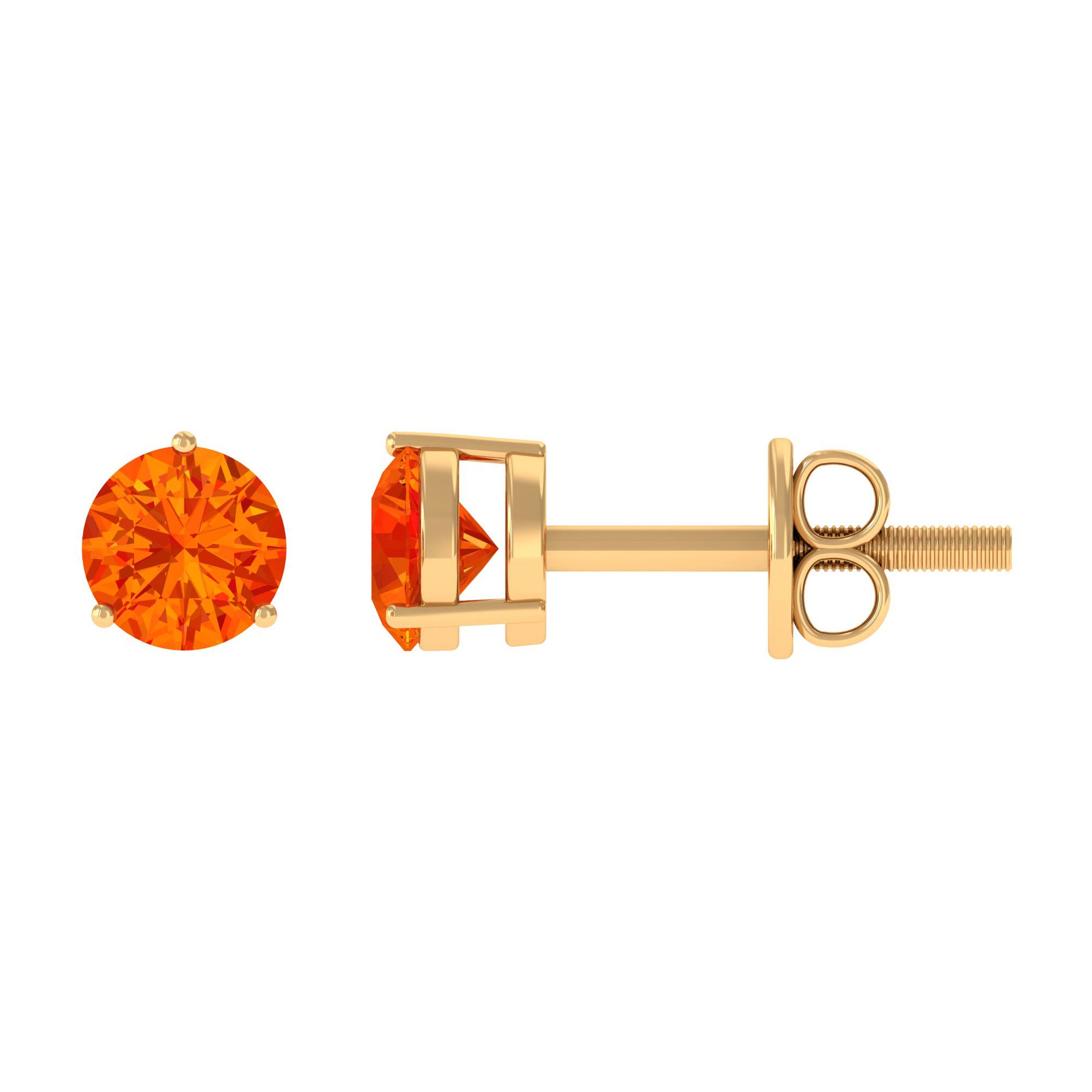 4 MM Round Cut Genuine Orange Sapphire Minimal Solitaire Stud Earrings for Women Orange Sapphire - ( AAA ) - Quality - Rosec Jewels