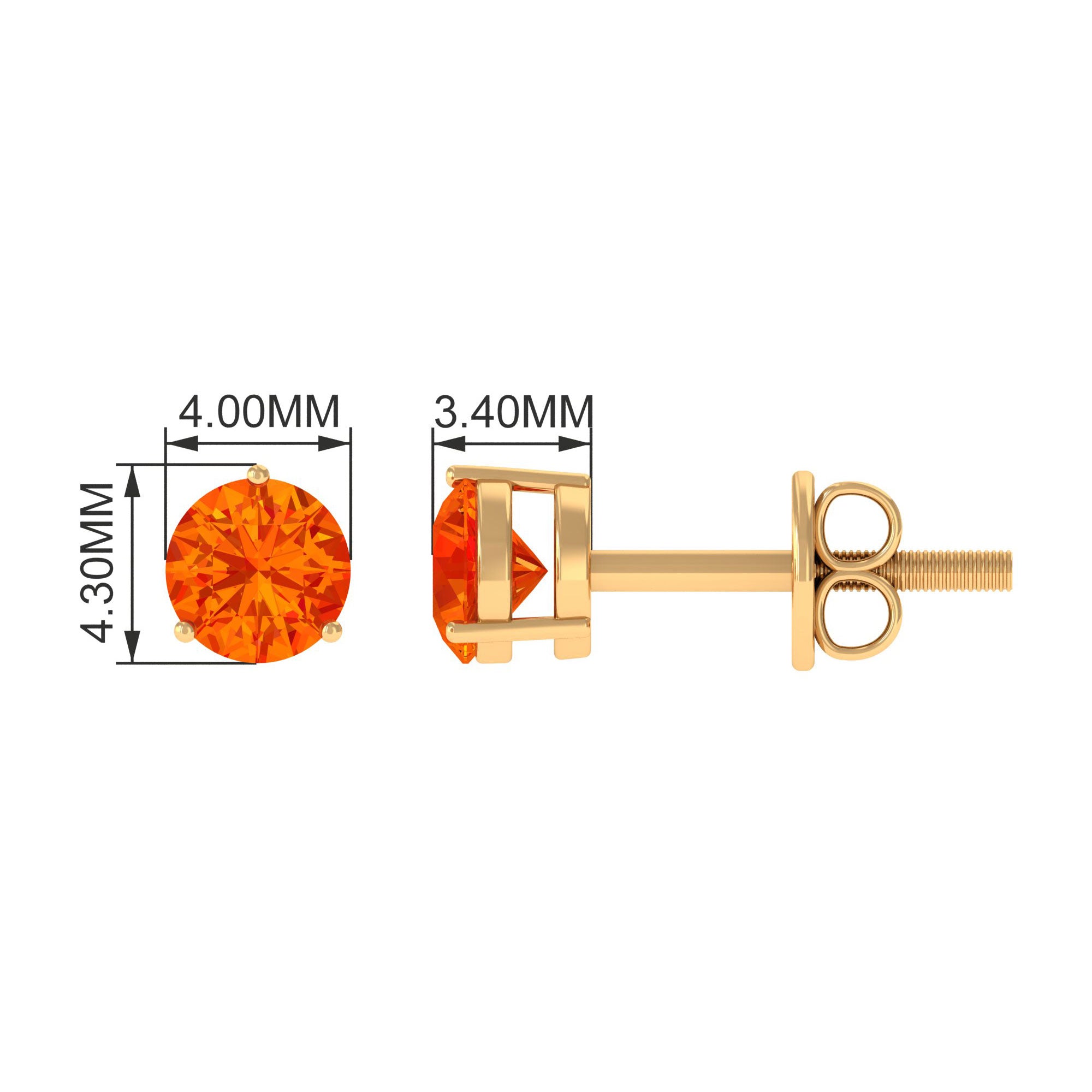 4 MM Round Cut Genuine Orange Sapphire Minimal Solitaire Stud Earrings for Women Orange Sapphire - ( AAA ) - Quality - Rosec Jewels