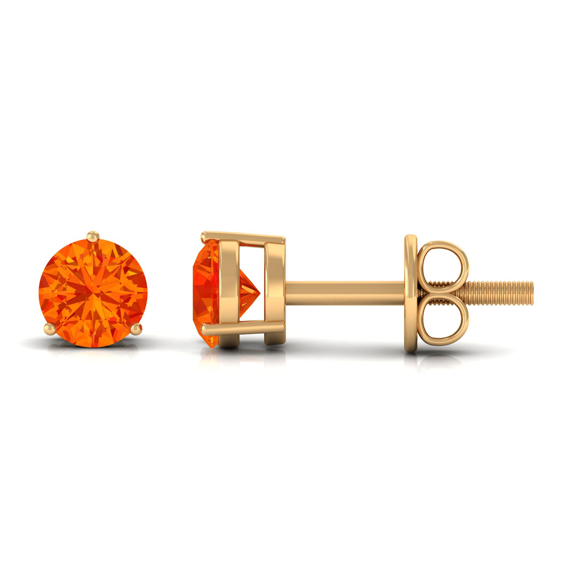 4 MM Round Cut Genuine Orange Sapphire Minimal Solitaire Stud Earrings for Women Orange Sapphire - ( AAA ) - Quality - Rosec Jewels