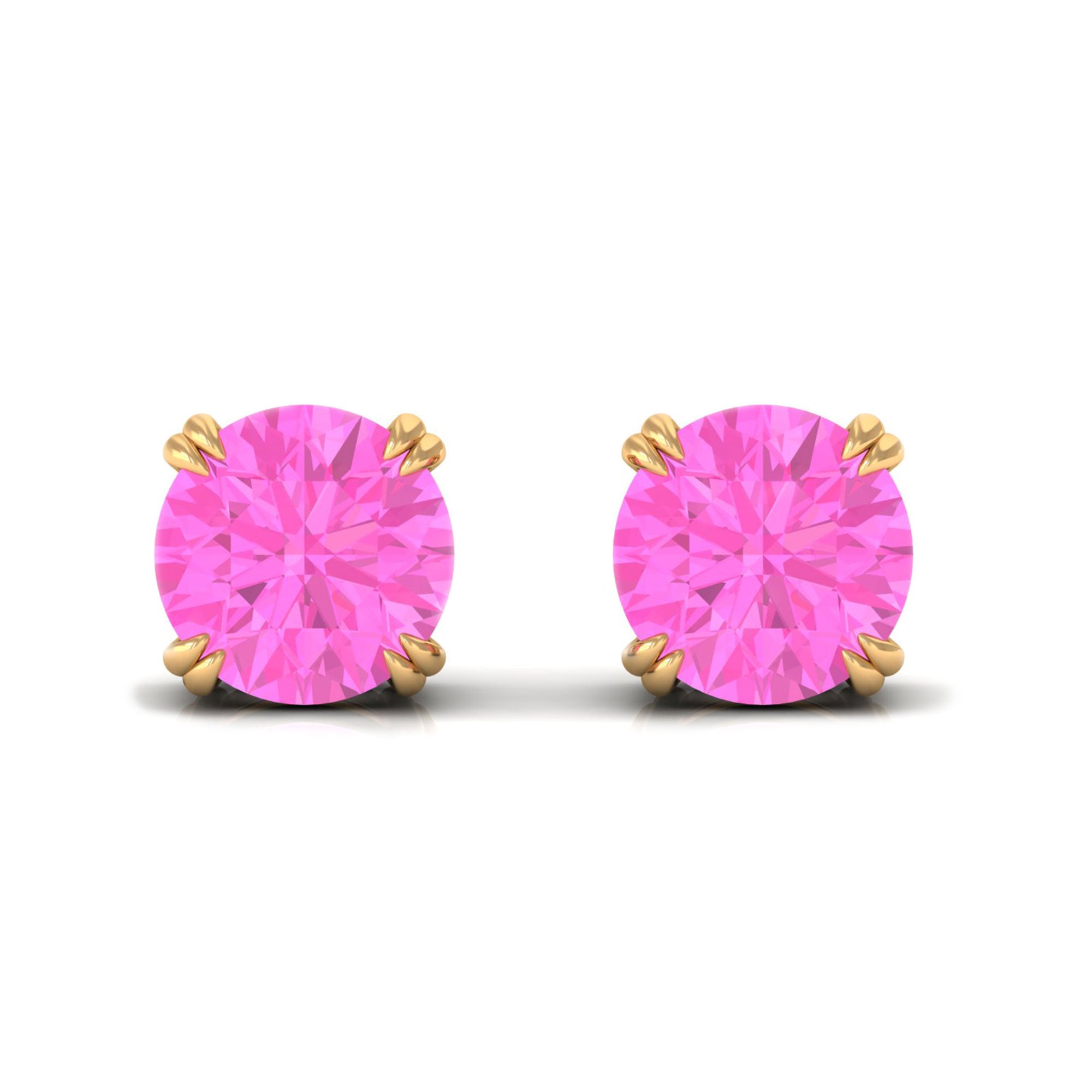 4 MM Genuine Pink Sapphire Solitaire Stud Earrings in Double Claw Prong Setting Pink Sapphire - ( AAA ) - Quality - Rosec Jewels