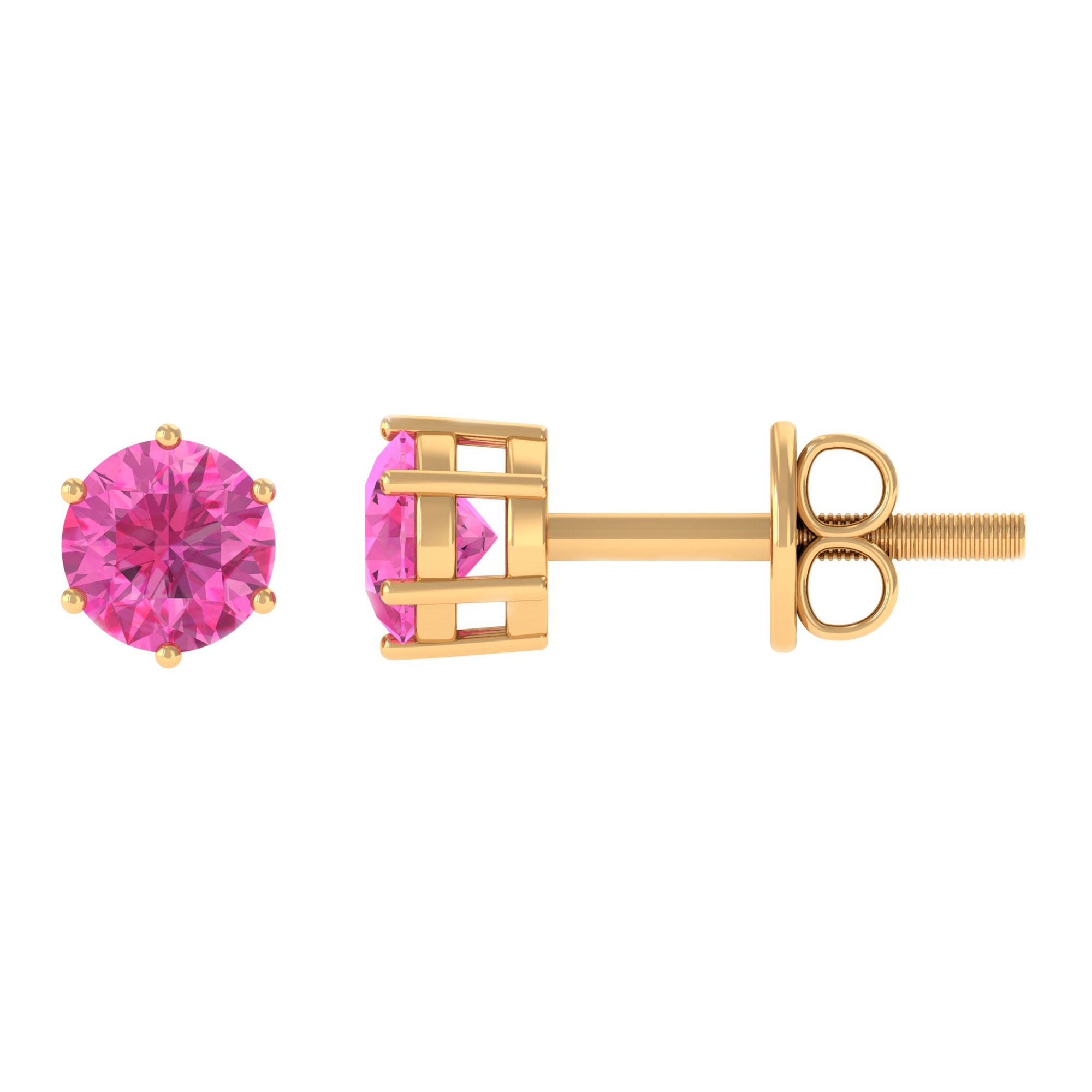 4 MM Genuine Pink Sapphire Solitaire Stud Earrings in 6 Prong Setting Pink Sapphire - ( AAA ) - Quality - Rosec Jewels