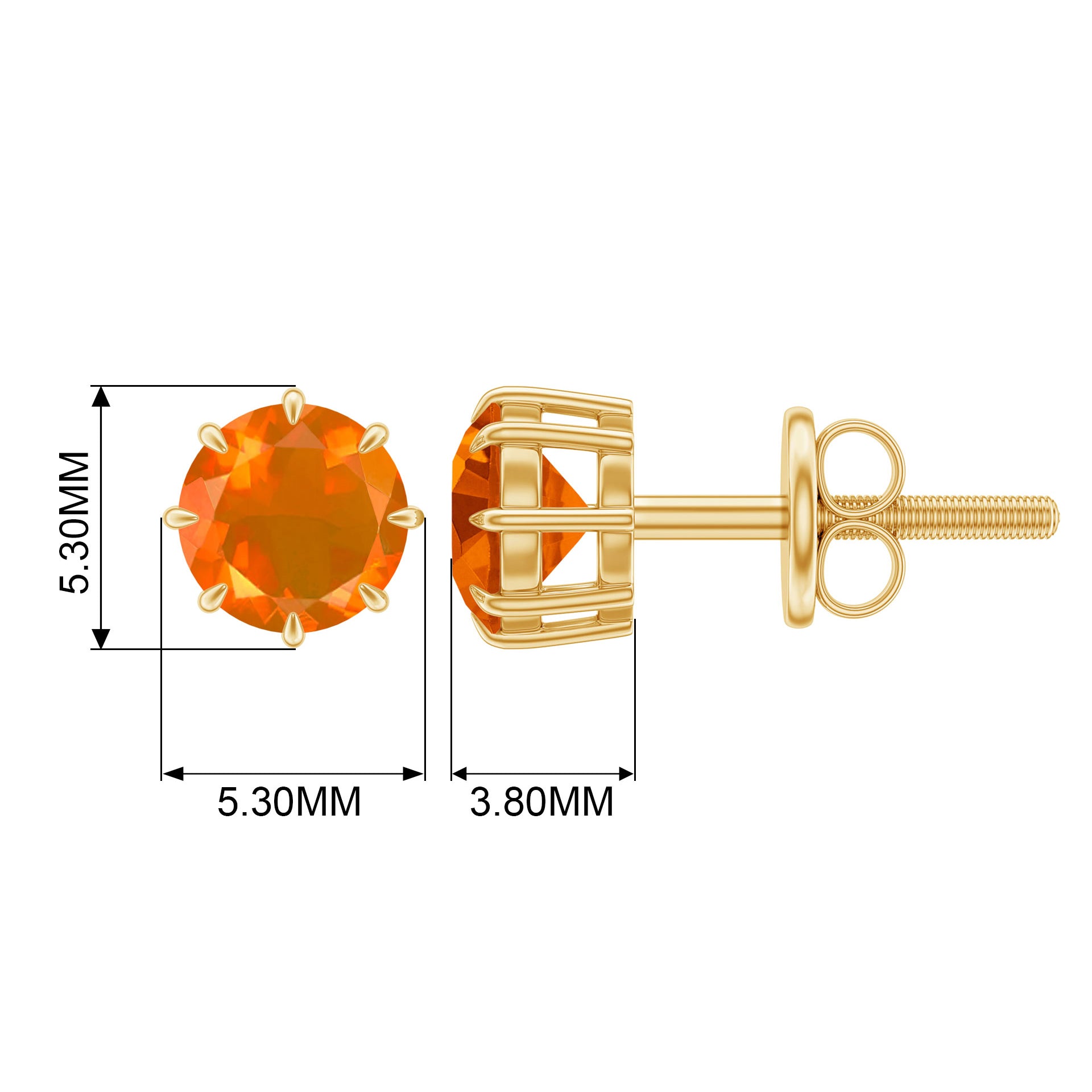 4.5 MM Natural Fire Opal Solitaire Stud Earrings in 8 Claw Prong Setting Fire Opal - ( AAA ) - Quality - Rosec Jewels