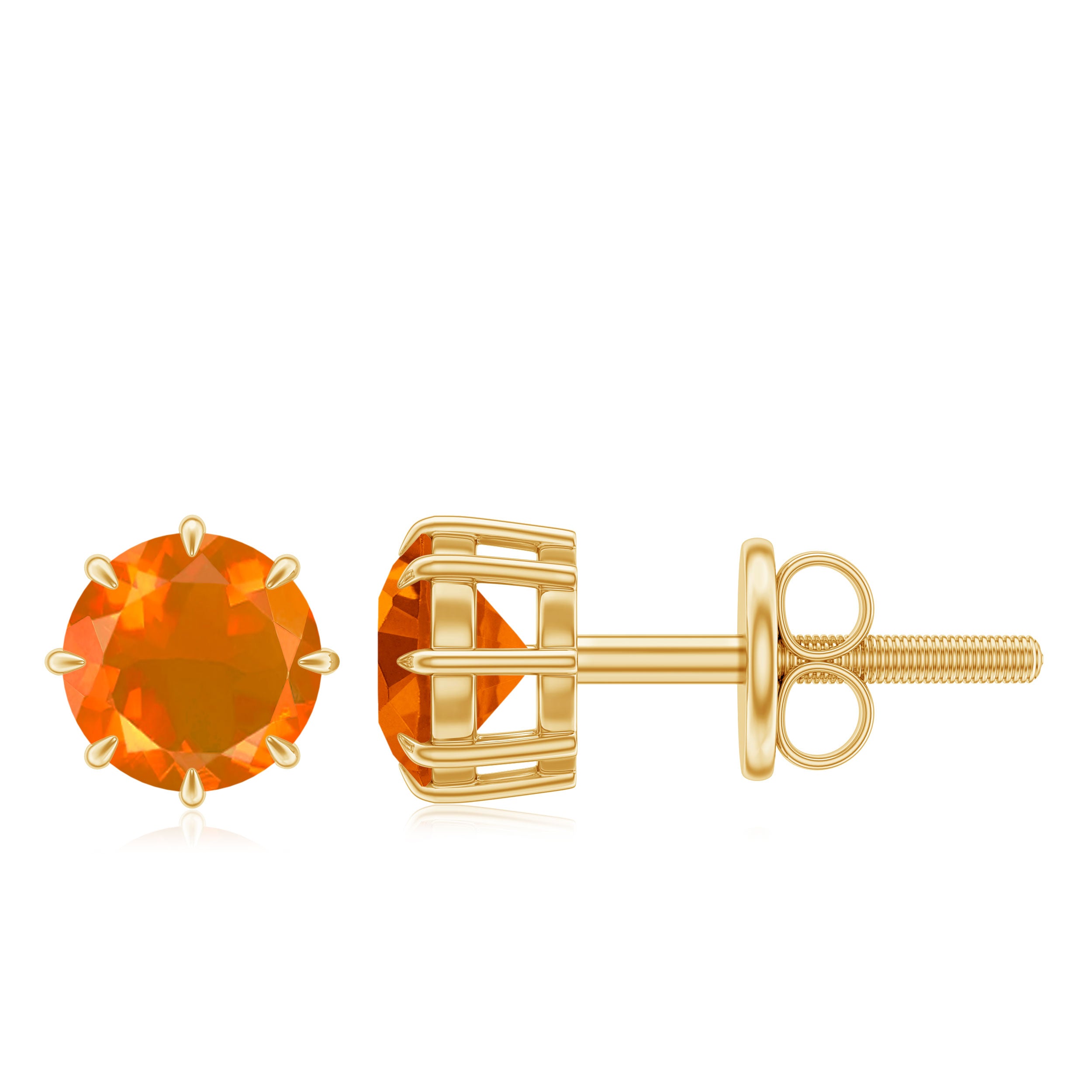 4.5 MM Natural Fire Opal Solitaire Stud Earrings in 8 Claw Prong Setting Fire Opal - ( AAA ) - Quality - Rosec Jewels