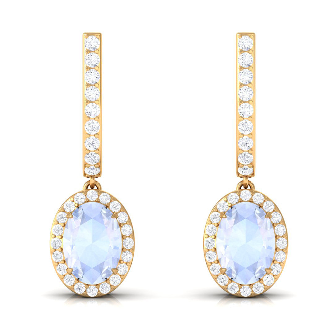 2.75 CT Claw Set Moonstone and Diamond Drop Hoop Earrings Moonstone - ( AAA ) - Quality - Rosec Jewels