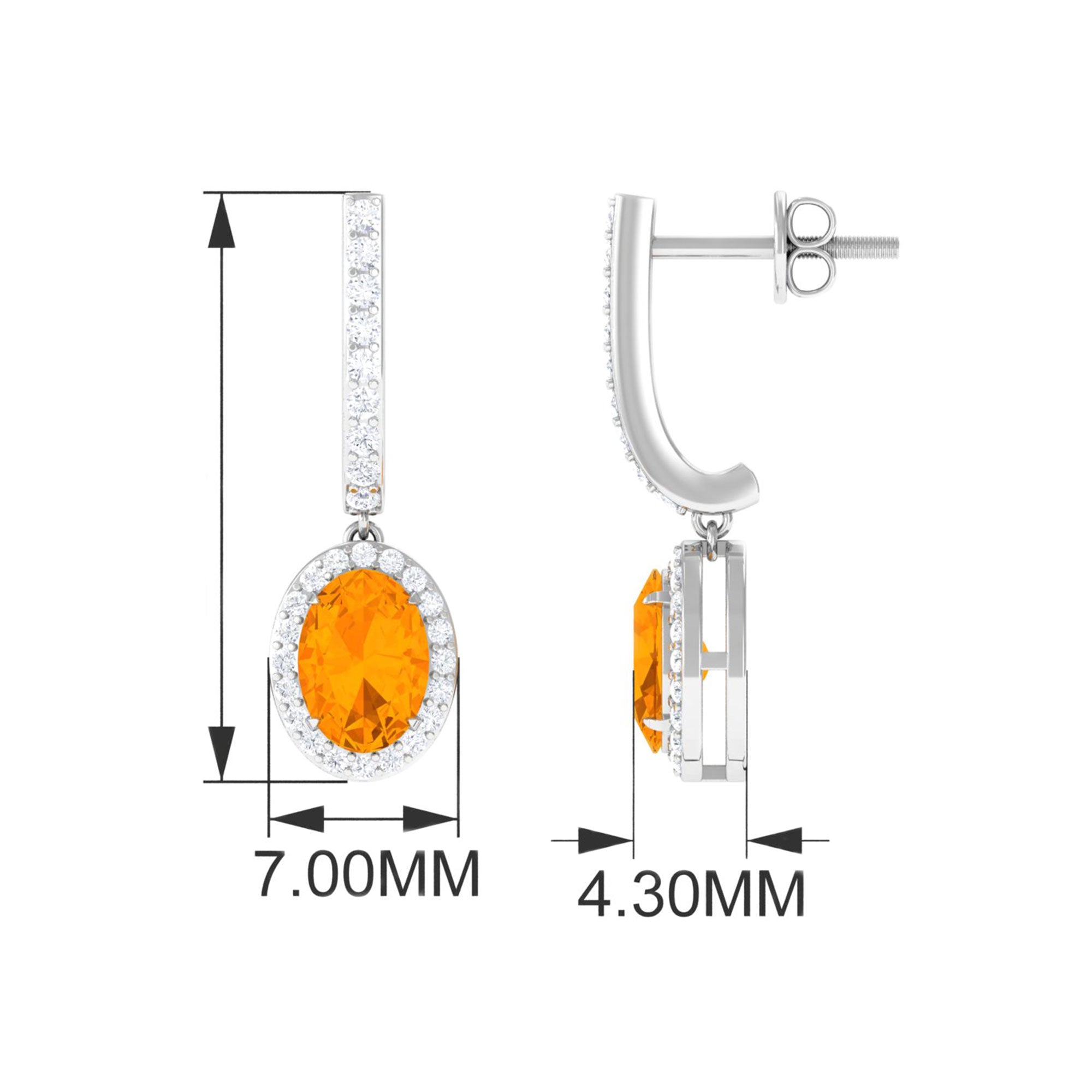 1.75 CT Claw Set Fire Opal and Diamond Drop Hoop Earrings Fire Opal - ( AAA ) - Quality - Rosec Jewels