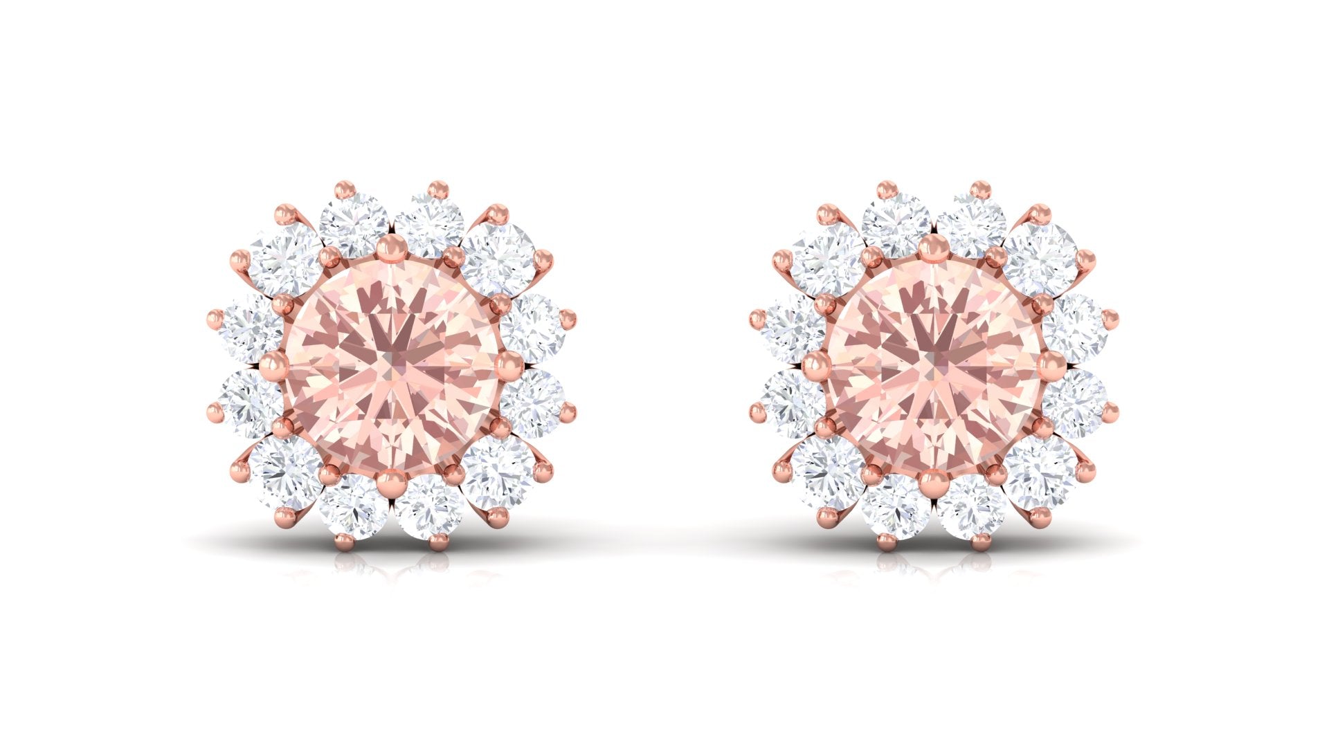 1 CT Morganite and Diamond Halo Stud Earrings Morganite - ( AAA ) - Quality - Rosec Jewels