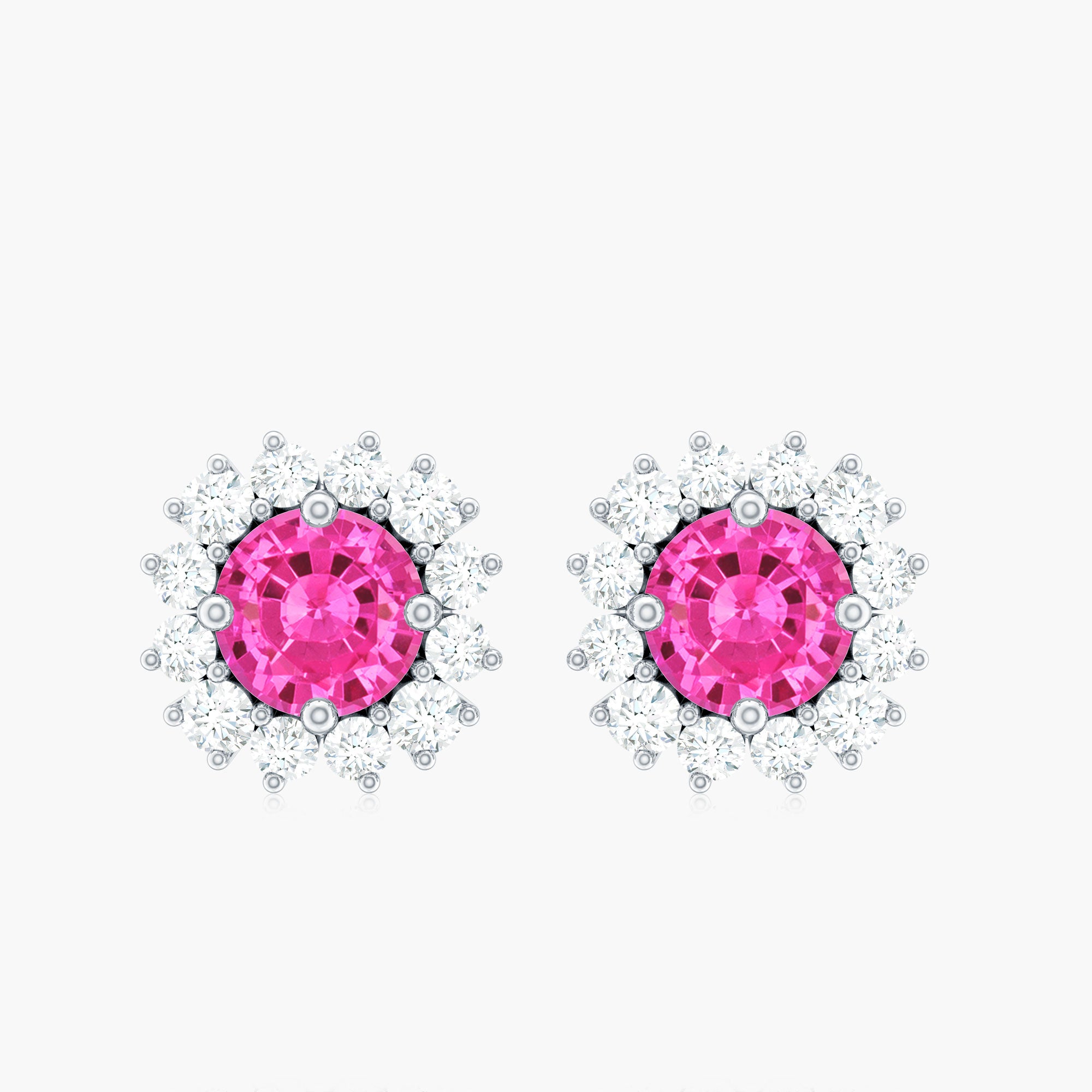 2 CT Pink Sapphire and Diamond Classic Halo Stud Earrings Pink Sapphire - ( AAA ) - Quality - Rosec Jewels