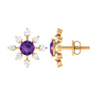 Minimal Amethyst Snowflake Stud Earrings with Diamond Amethyst - ( AAA ) - Quality - Rosec Jewels