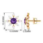 Minimal Amethyst Snowflake Stud Earrings with Diamond Amethyst - ( AAA ) - Quality - Rosec Jewels