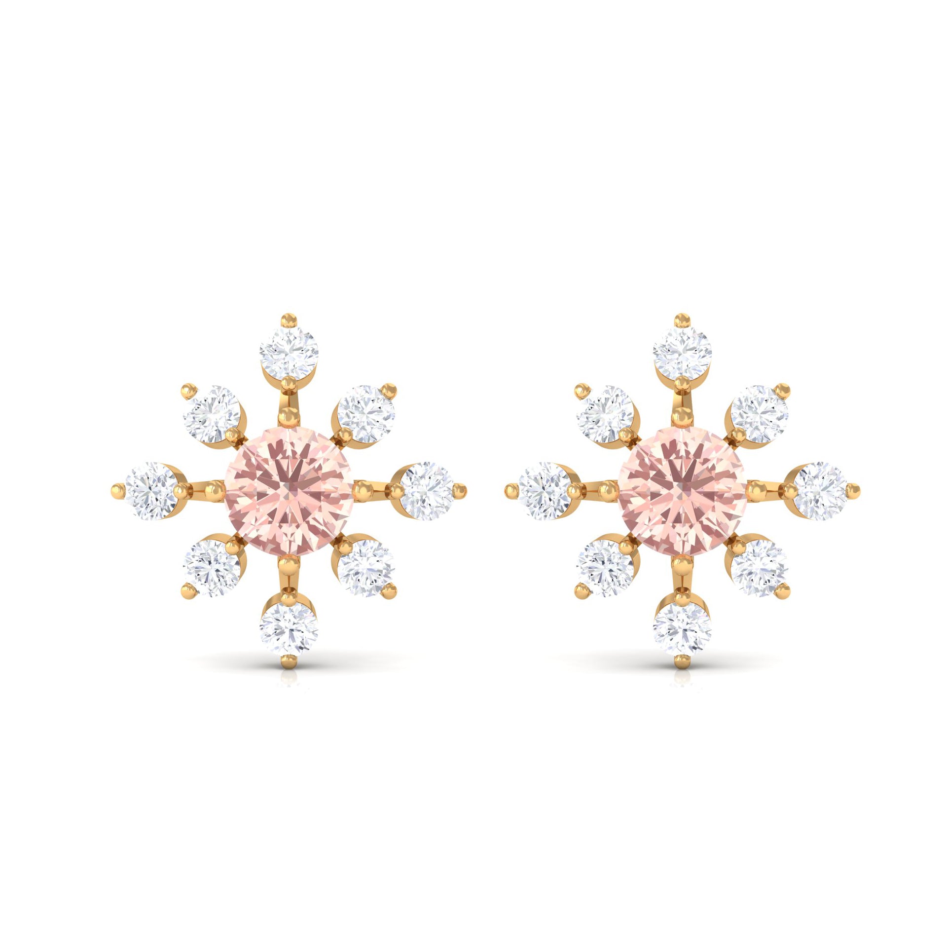 1 CT Morganite Flower Stud Earrings with Diamond Morganite - ( AAA ) - Quality - Rosec Jewels