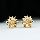 Round Cut Natural Diamond Gold Flower Stud Earrings Diamond - ( HI-SI ) - Color and Clarity - Rosec Jewels