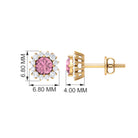 Classic Pink Tourmaline Stud Earrings with Diamond Halo Pink Tourmaline - ( AAA ) - Quality - Rosec Jewels