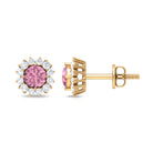 Classic Pink Tourmaline Stud Earrings with Diamond Halo Pink Tourmaline - ( AAA ) - Quality - Rosec Jewels