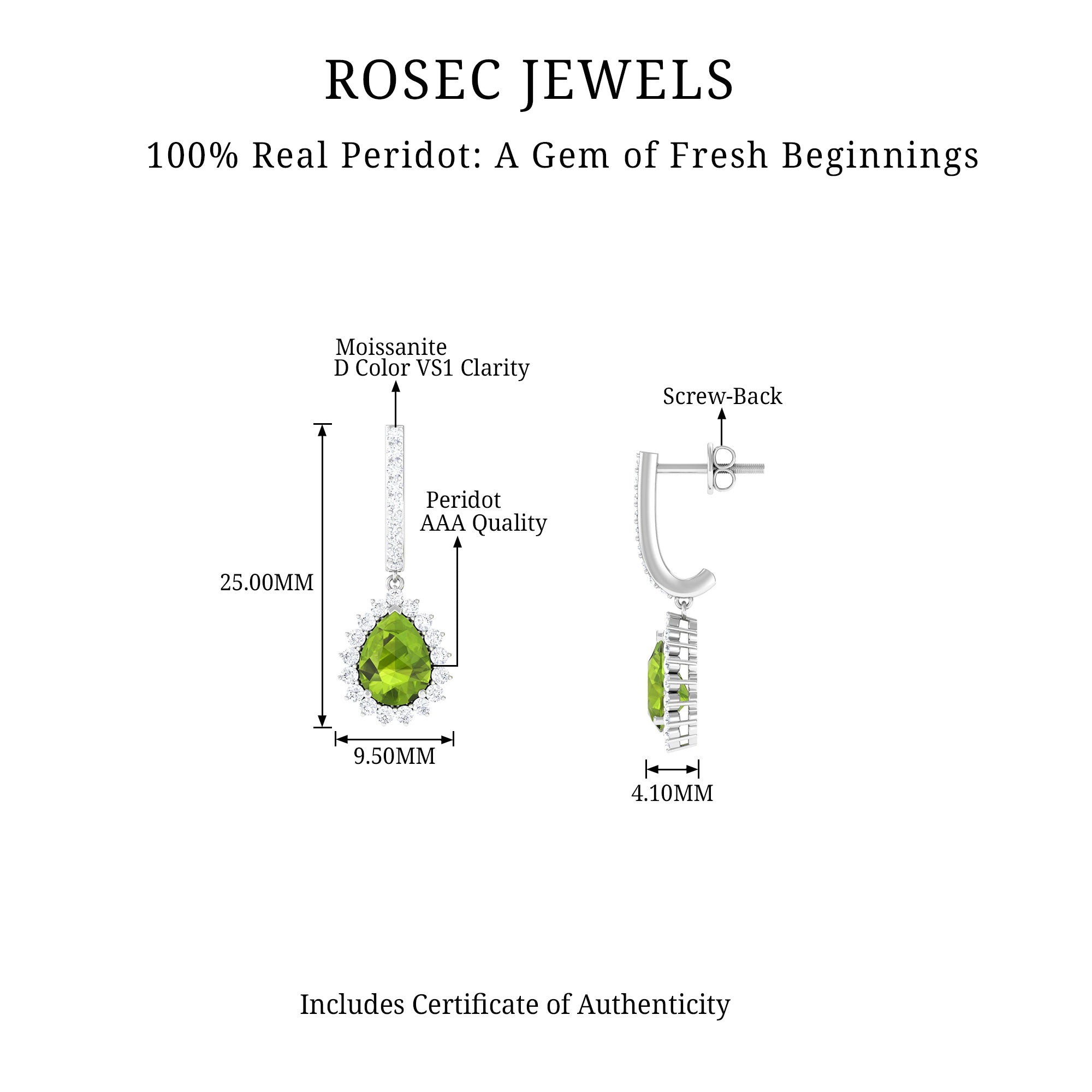 3.25 CT Peridot with Moissanite Bridal Teardrop Earrings Peridot - ( AAA ) - Quality - Rosec Jewels