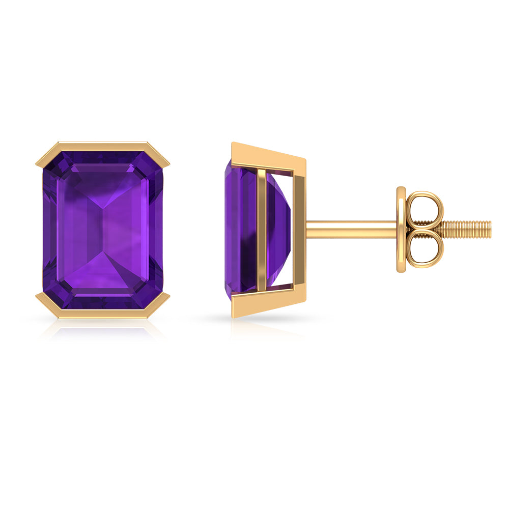 6X8 MM Octagon Cut Amethyst Solitaire Stud Earrings For Women Amethyst - ( AAA ) - Quality - Rosec Jewels