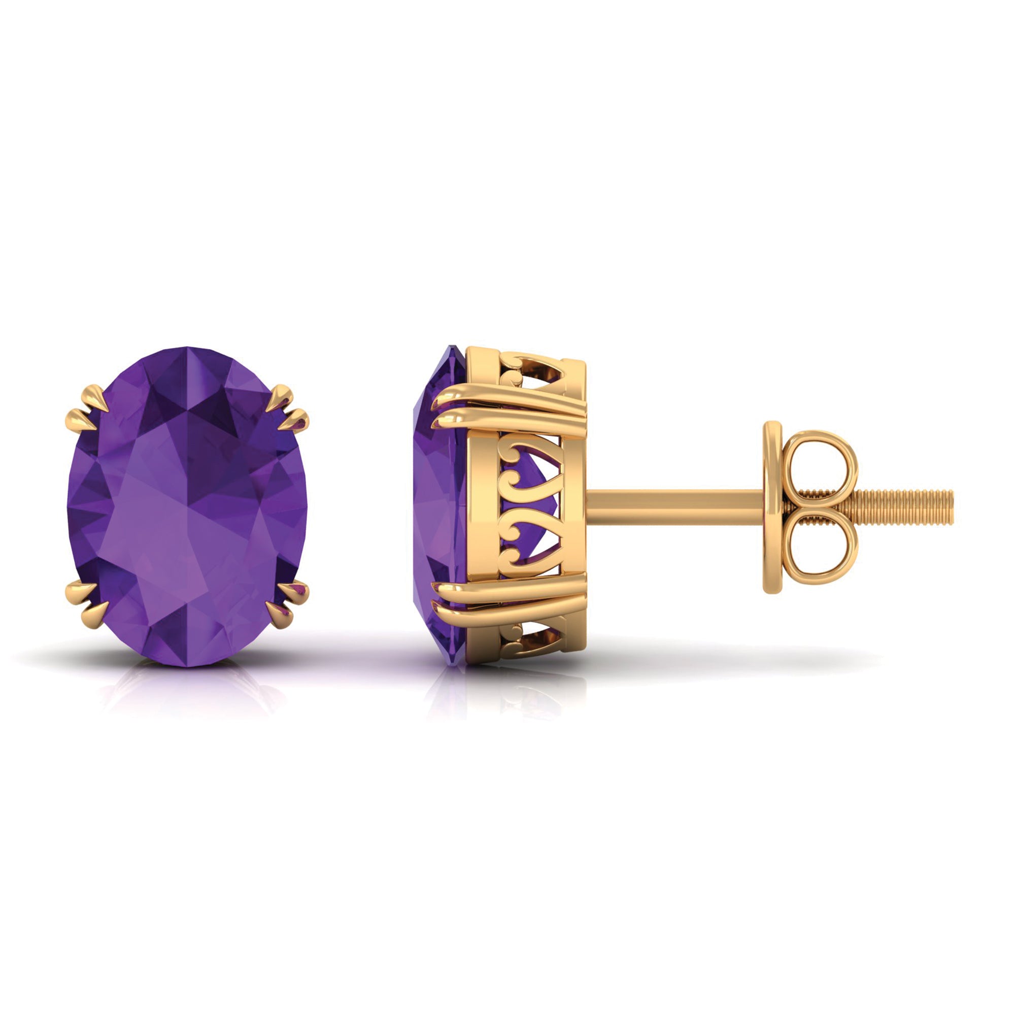 6X8 MM Oval Cut Amethyst Solitaire Stud Earrings in Double Prong Setting Amethyst - ( AAA ) - Quality - Rosec Jewels