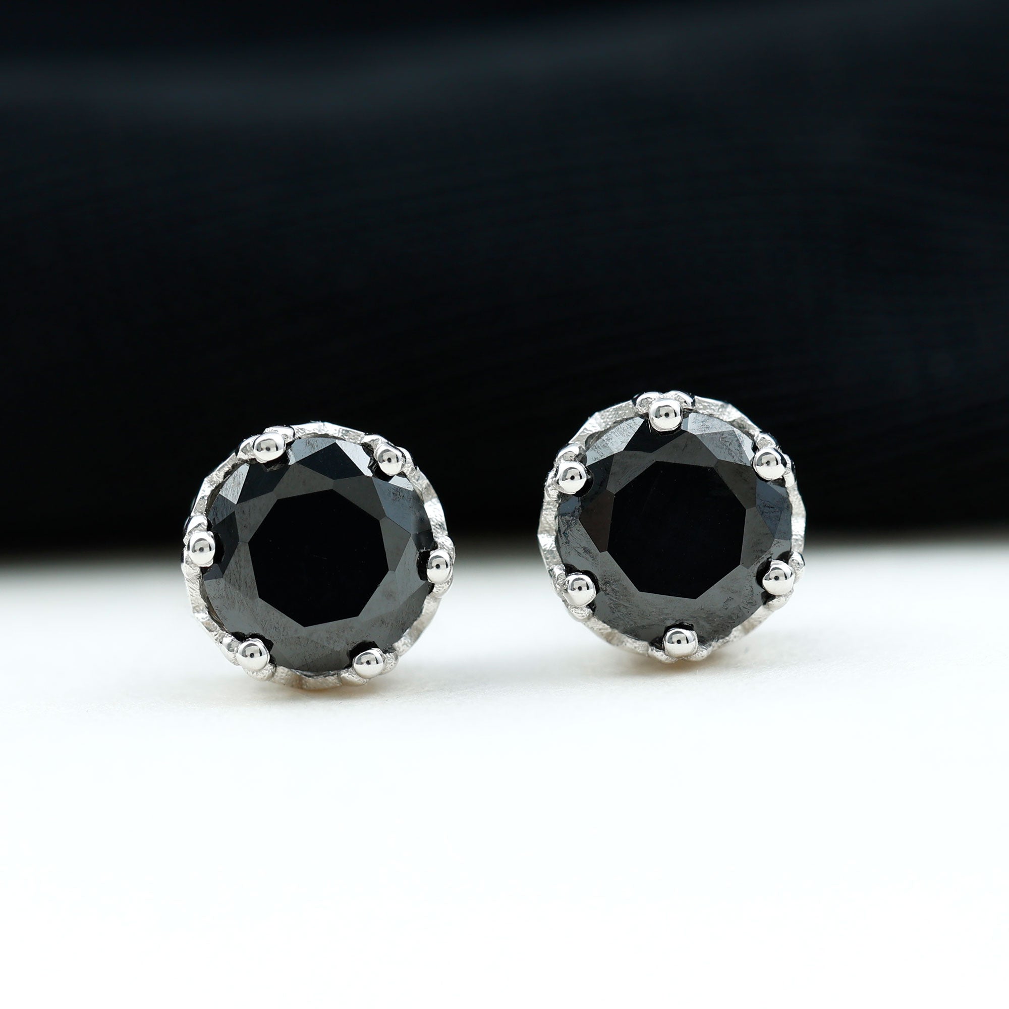 6 MM Black Onyx Solitaire Crown Stud Earrings Black Onyx - ( AAA ) - Quality - Rosec Jewels