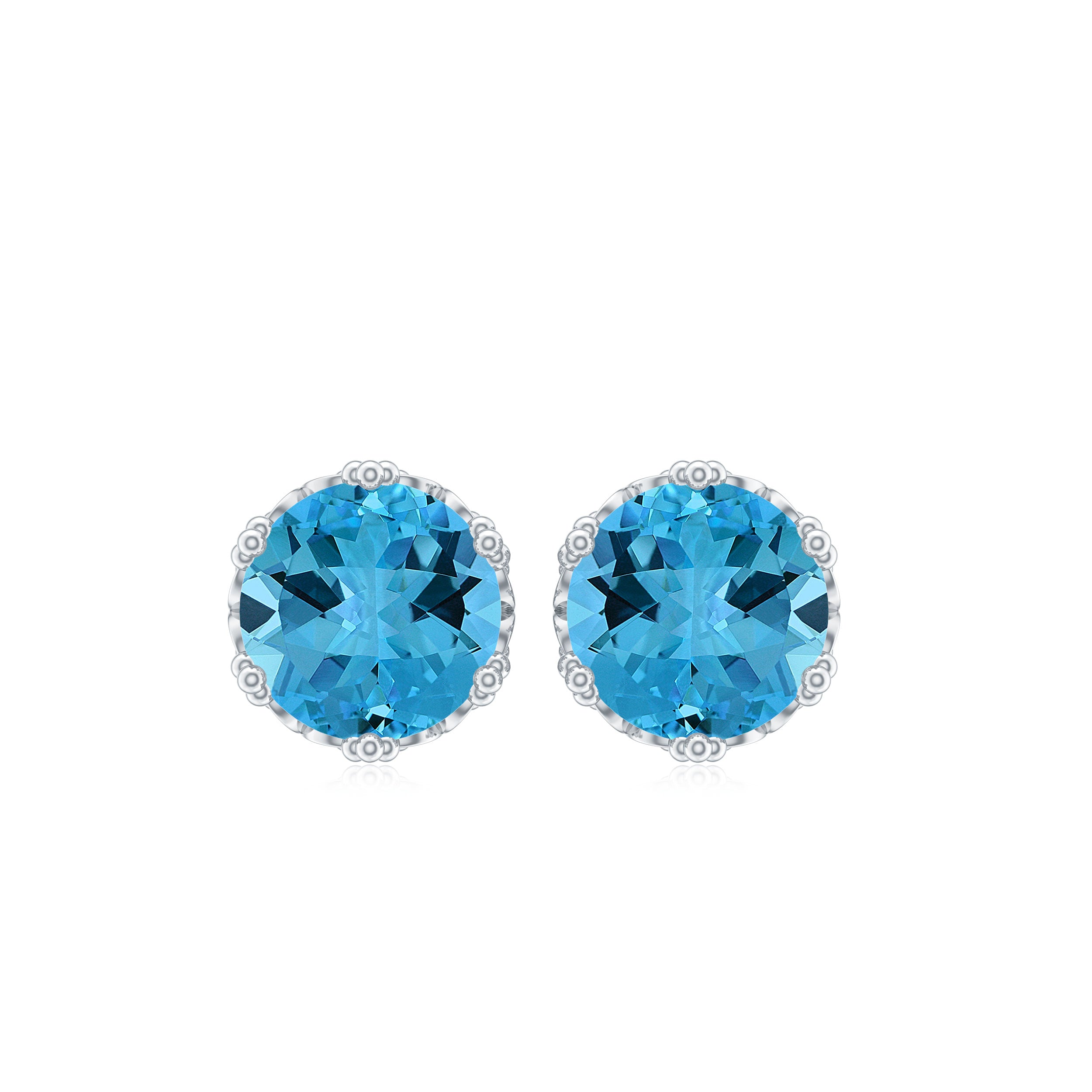 6 MM Swiss Blue Topaz Solitaire Crown Stud Earrings Swiss Blue Topaz - ( AAA ) - Quality - Rosec Jewels