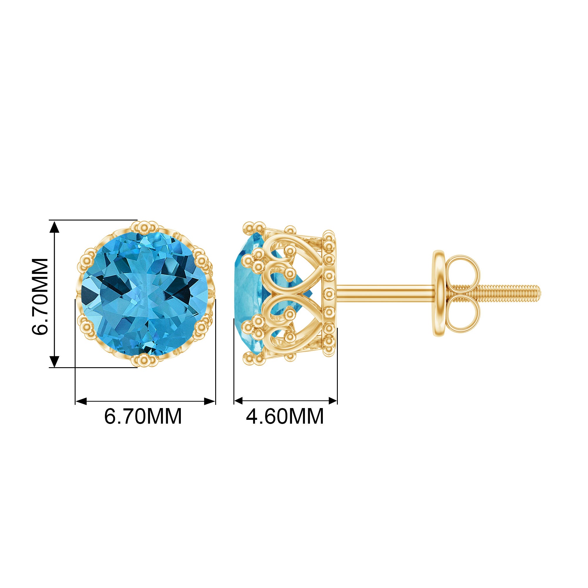 6 MM Swiss Blue Topaz Solitaire Crown Stud Earrings Swiss Blue Topaz - ( AAA ) - Quality - Rosec Jewels