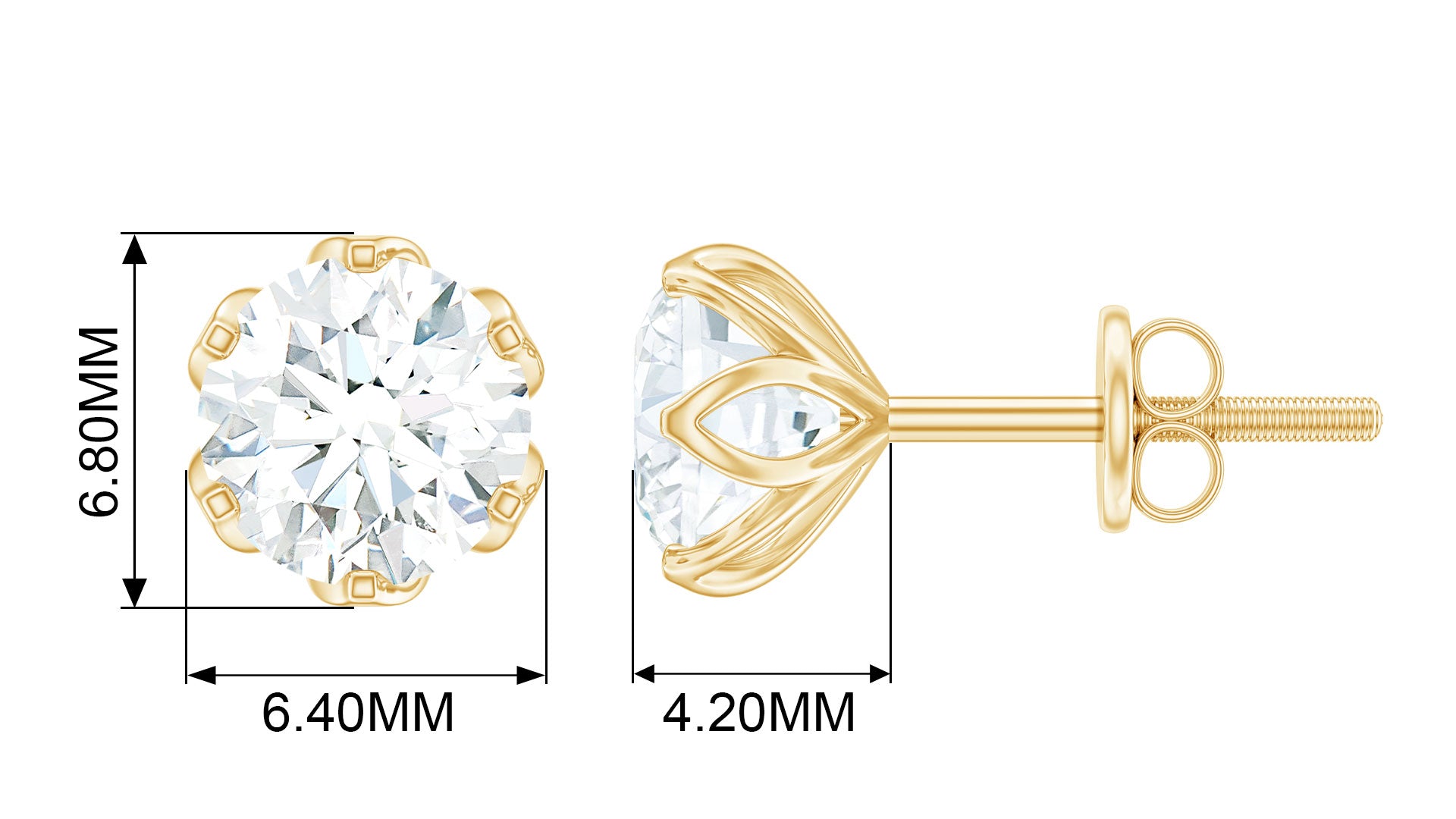 Moissanite Solitaire Stud Earrings in Lotus Basket Setting Moissanite - ( D-VS1 ) - Color and Clarity - Rosec Jewels