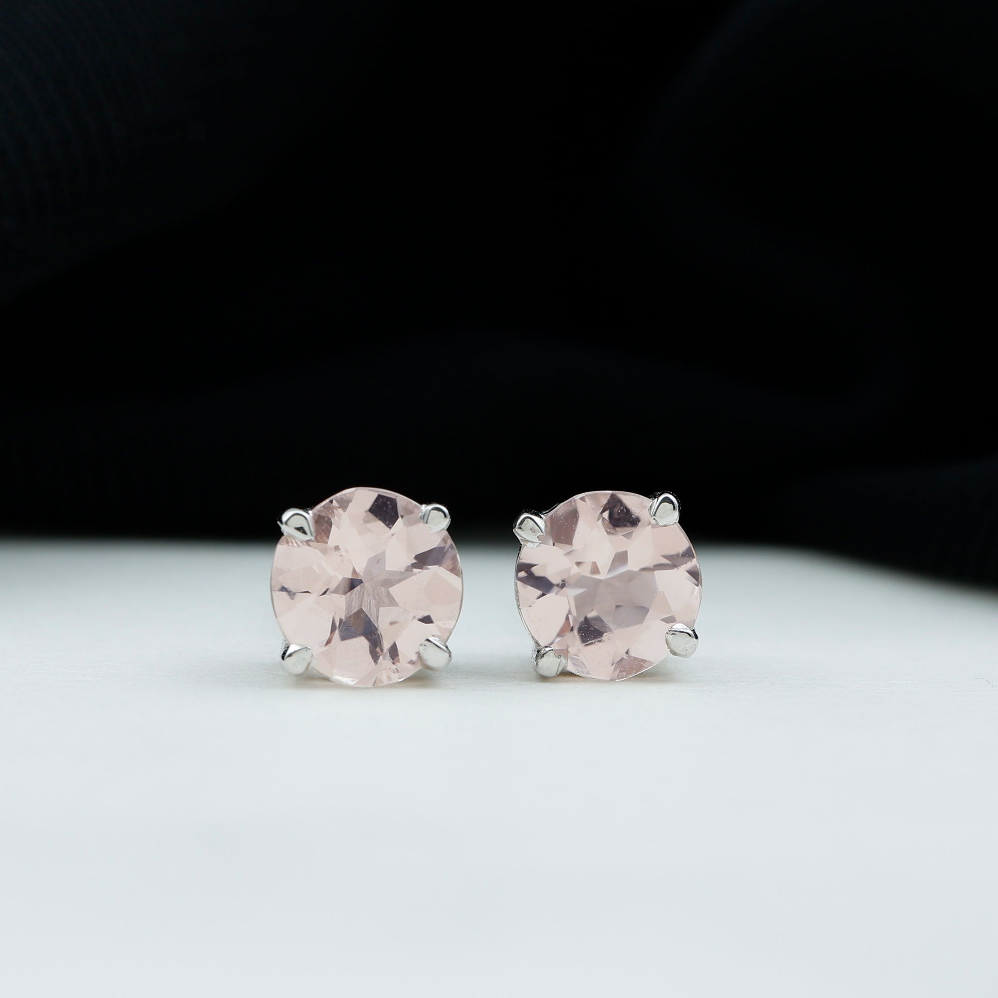 6 MM Morganite Solitaire Stud Earrings Morganite - ( AAA ) - Quality - Rosec Jewels